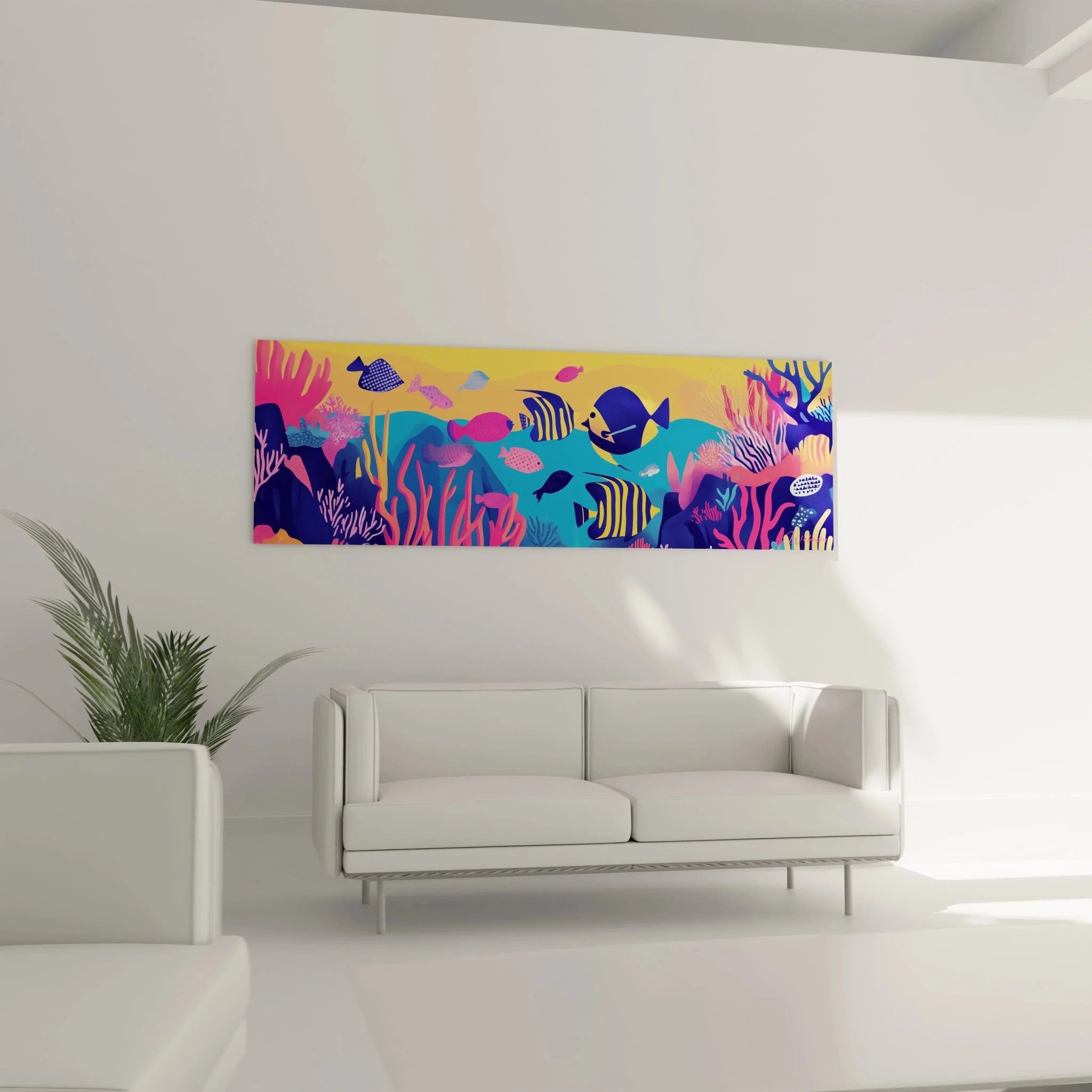 Detailaufnahme Wandbild Meerestiere mit Kaiserfischen und bunten Korallen Nahansicht