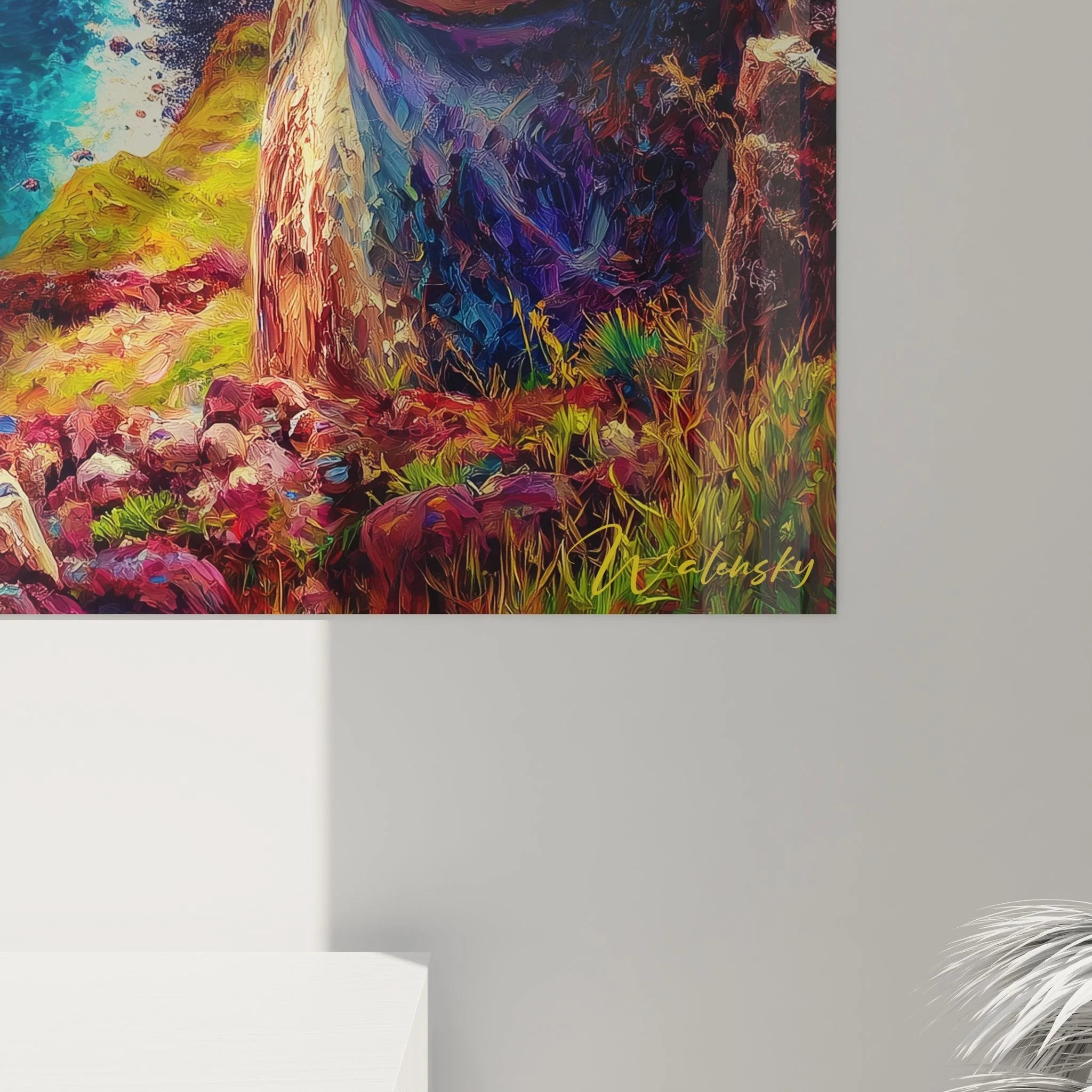 Komplettansicht Wandbild Moai Osterinsel zeigt dramatische Küstenlandschaft mit Pazifik Panorama