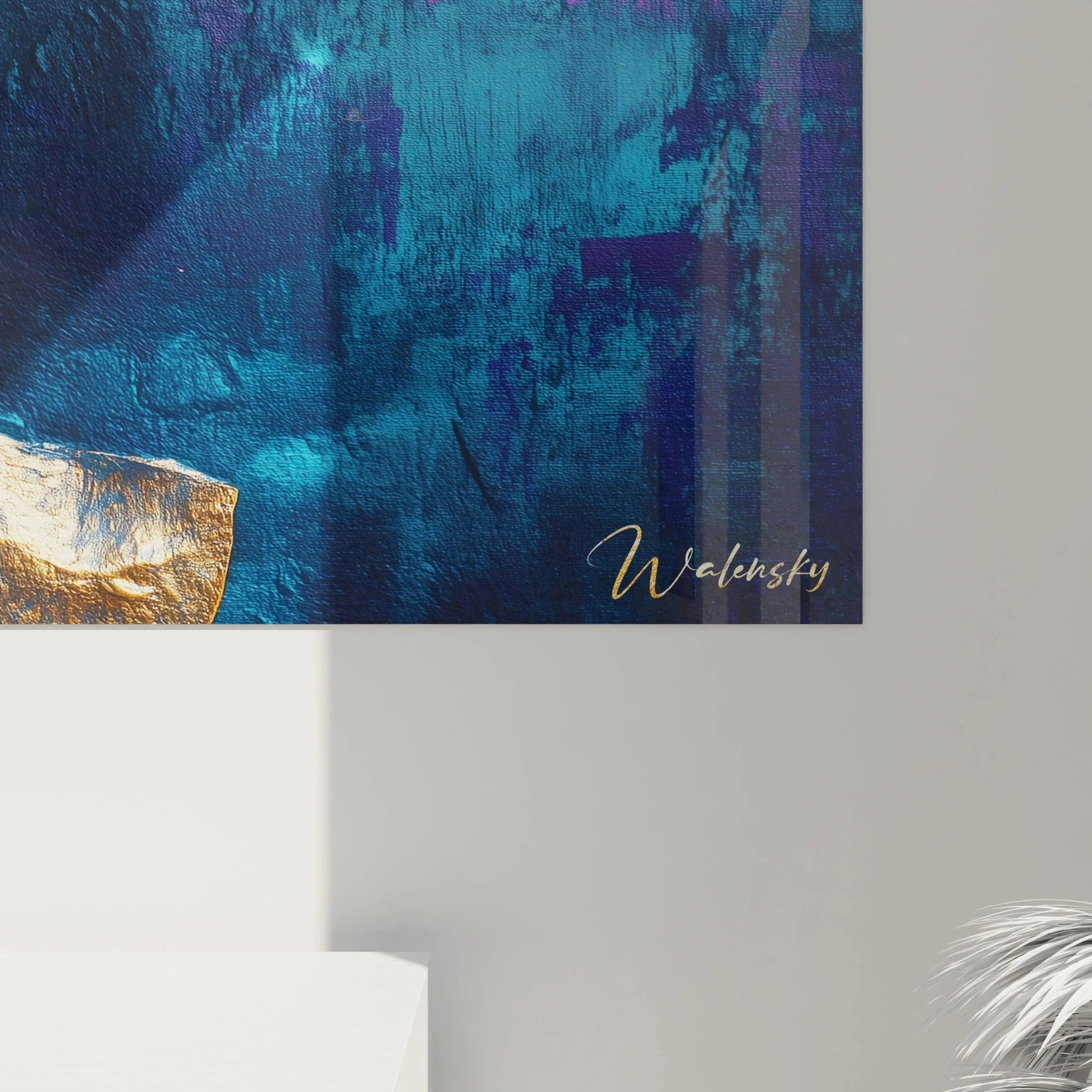 Gesamtansicht Wandbild Modigliani Portrait mit blau-violettem Hintergrund und Fensterblick