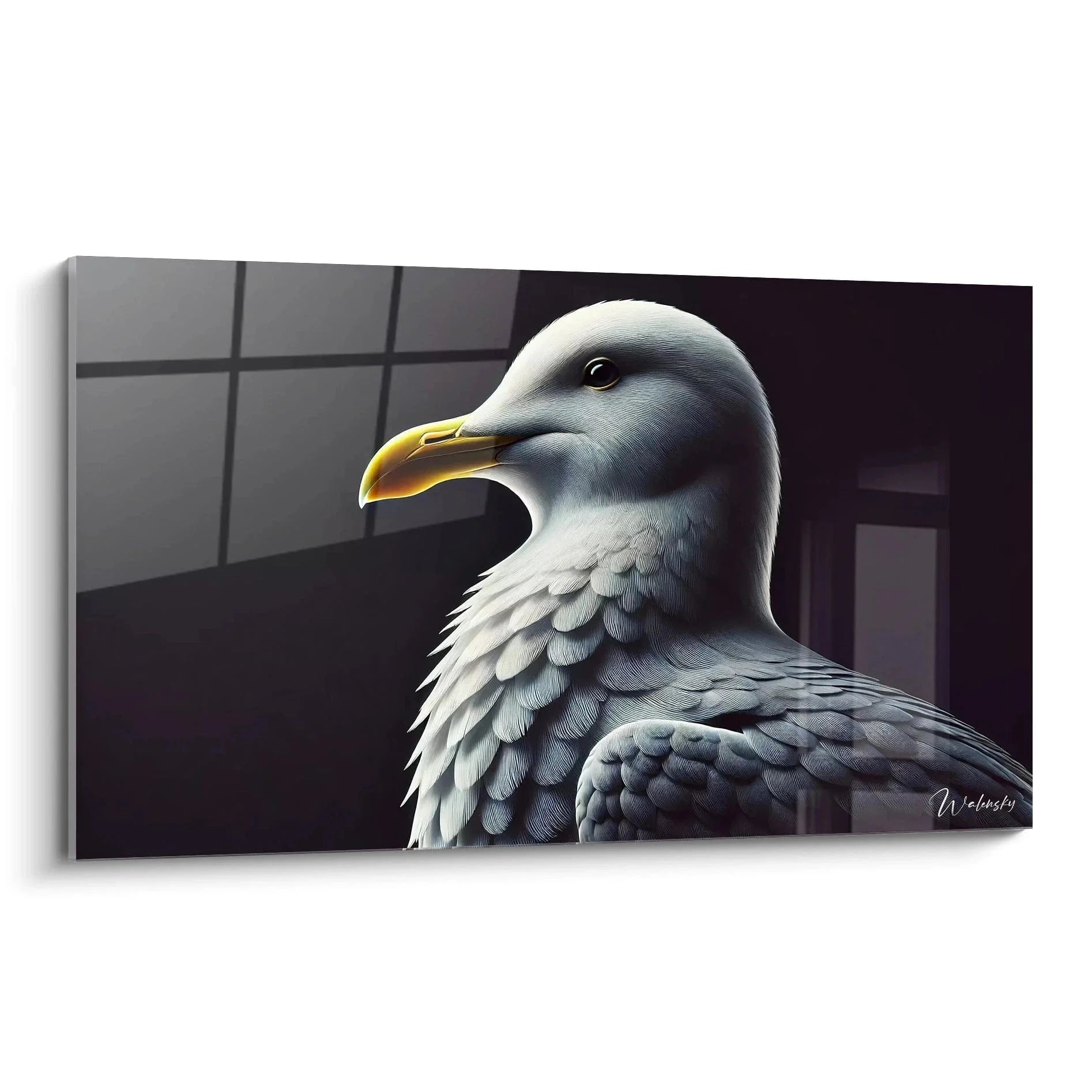 Wandbild Möwe - Majestätischer Seevogel in urbanem Ambiente als hochwertiger Kunstdruck für moderne Wohnräume