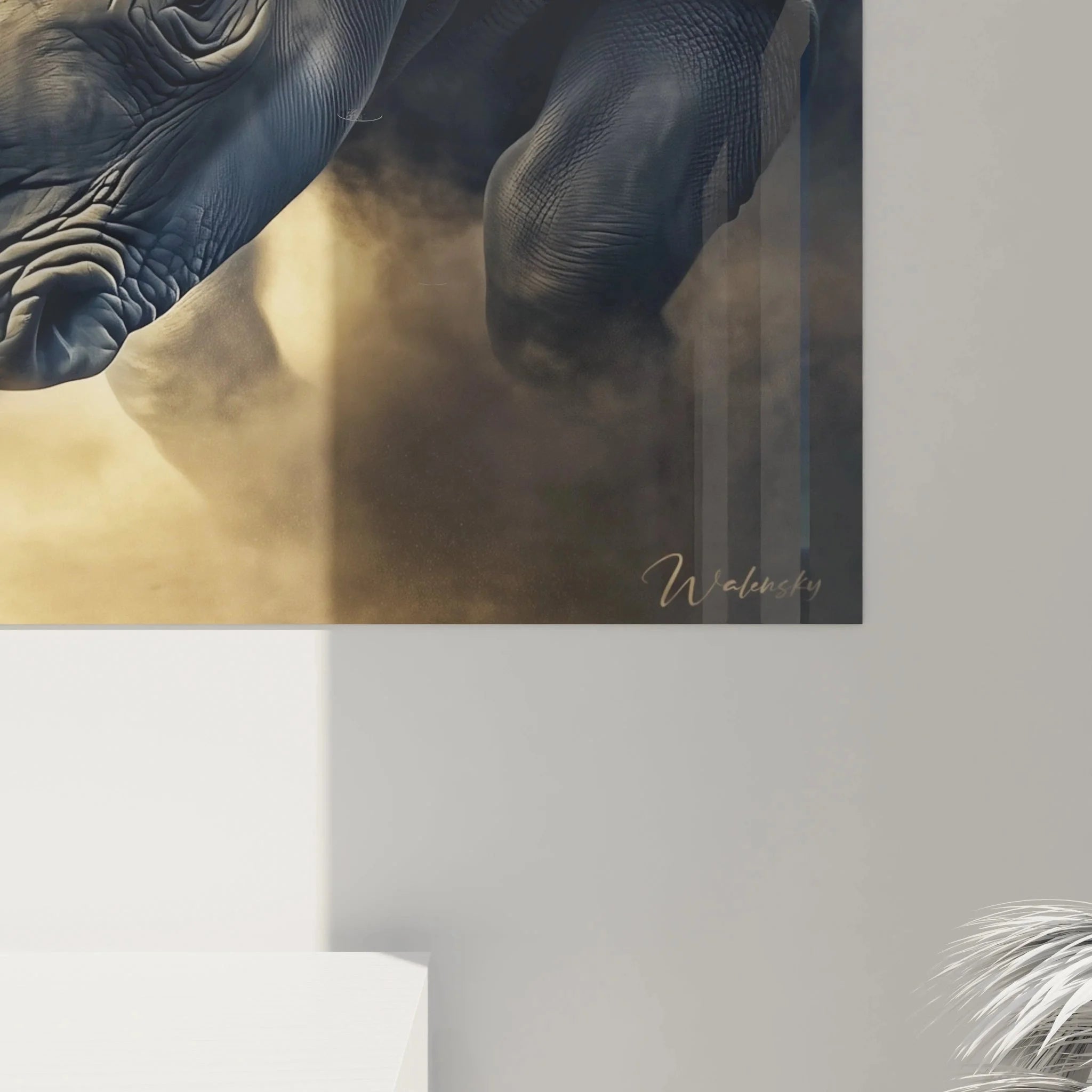 Gesamtansicht Wandbild Nashorn majestätischer Koloss - komplette Darstellung der Wandkunst