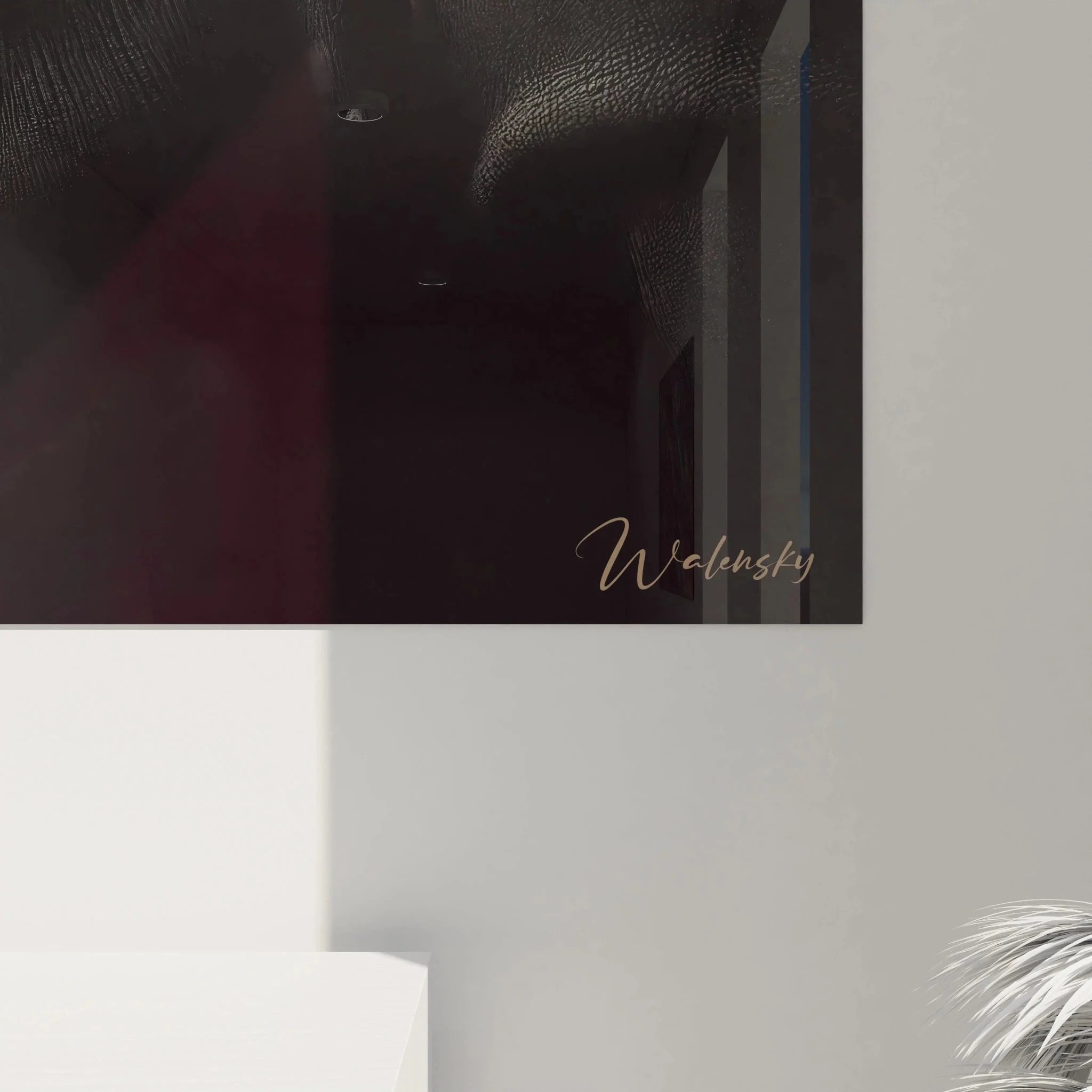 Gesamtansicht Wandbild Nashorn Profil an Wand montiert Rhinozeros Wandkunst Raumgestaltung