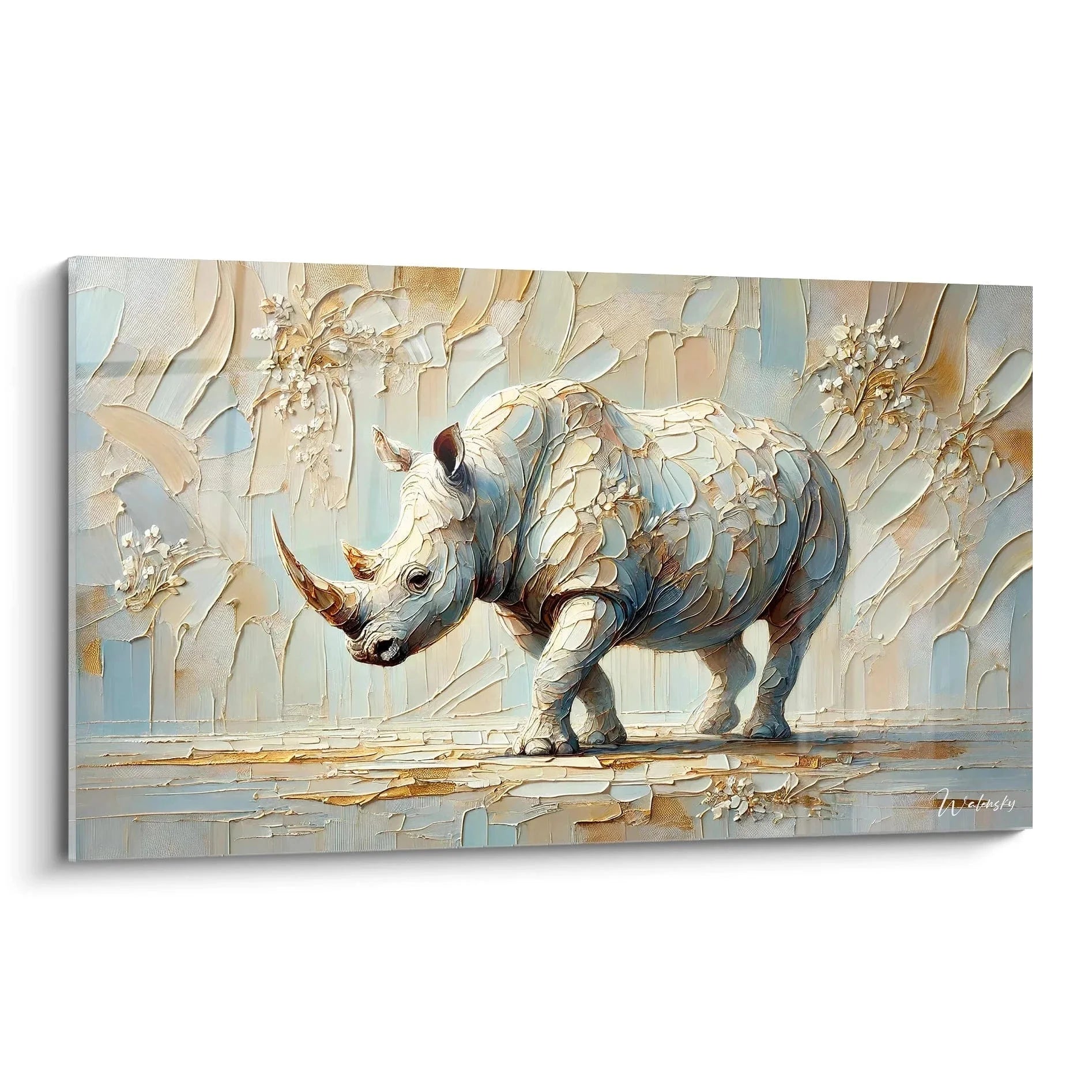 Wandbild Nashorn mit strukturierter Textur in sanften Beige und Grautönen - Edition Nashorn Wandkunst