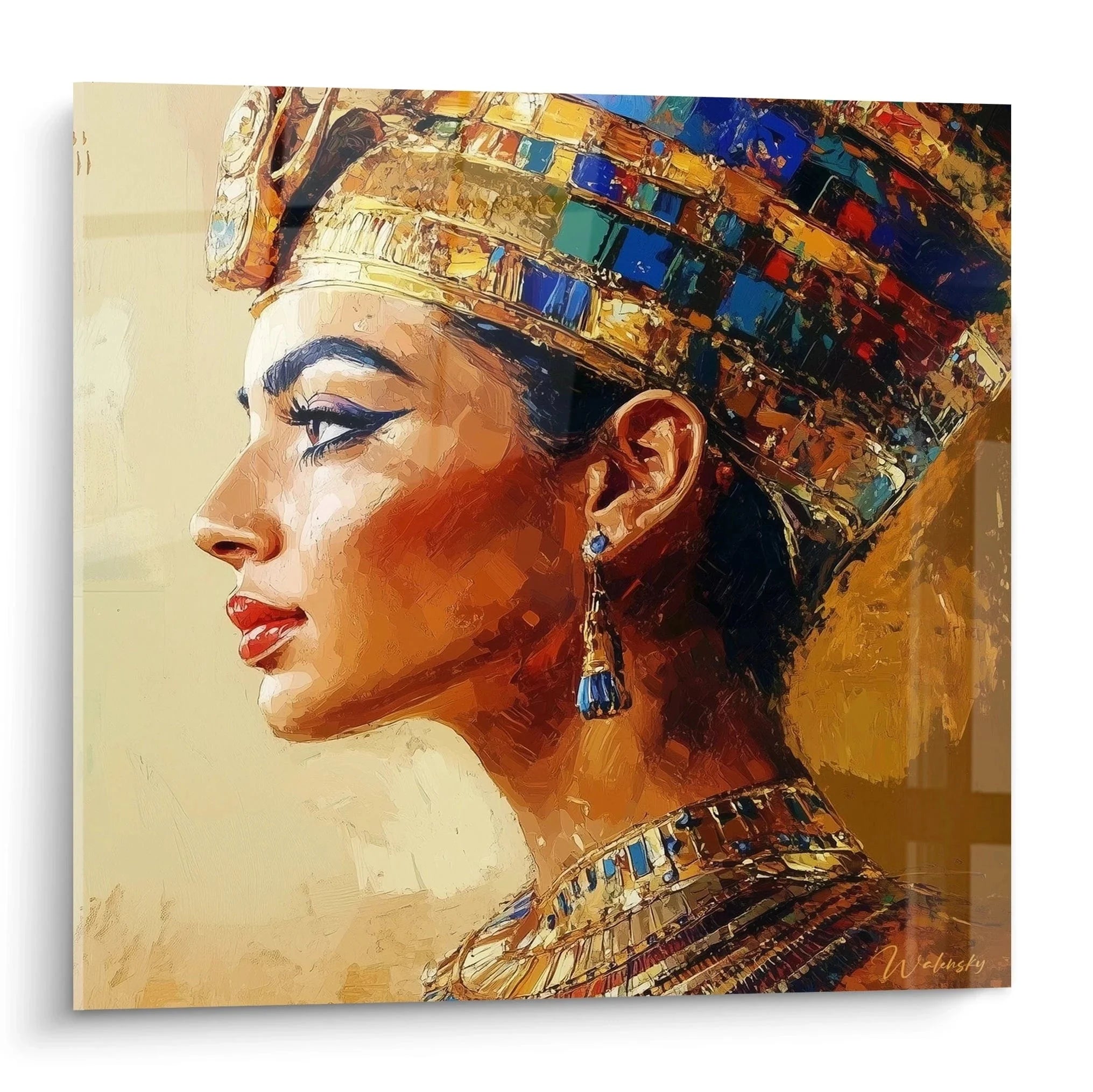 Wandbild Nofretete Porträt - Ägyptische Königin mit Krone und Schmuck in warmen Goldtönen - Edition Ägypten