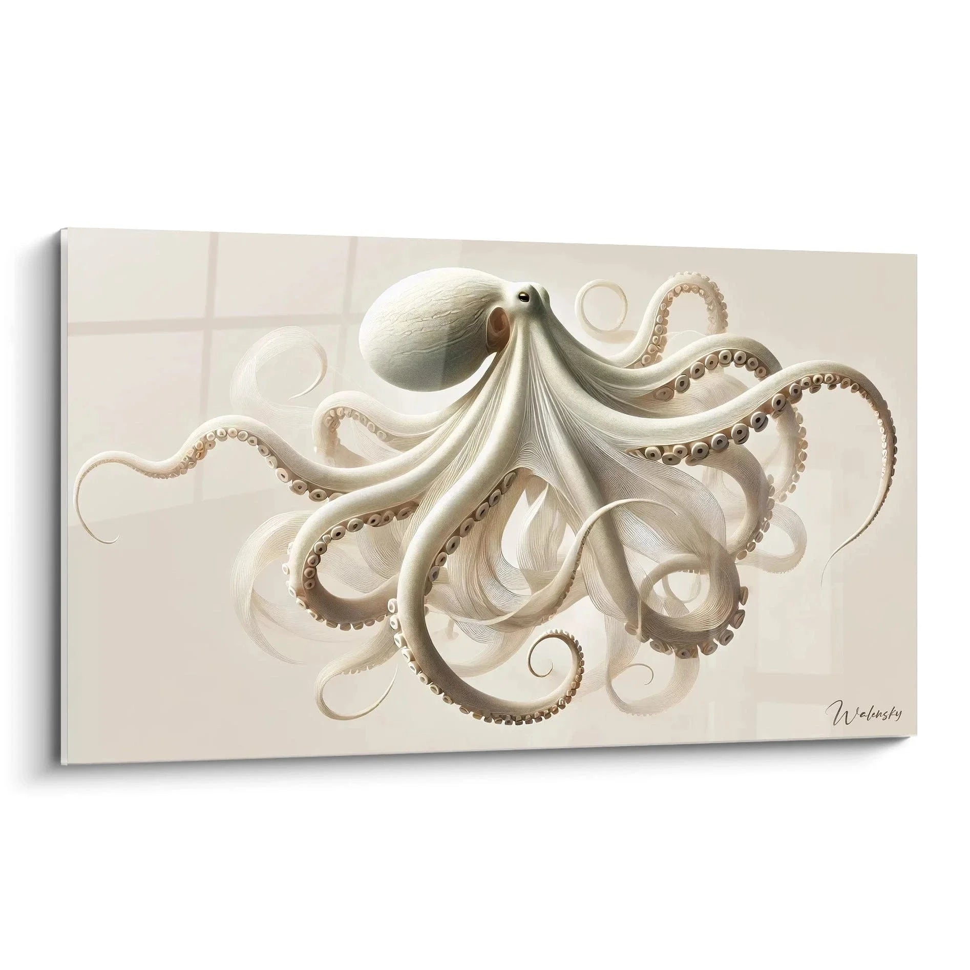 Wandbild Oktopus in eleganten Beigetönen mit geschwungenen Tentakeln als maritime Wanddekoration