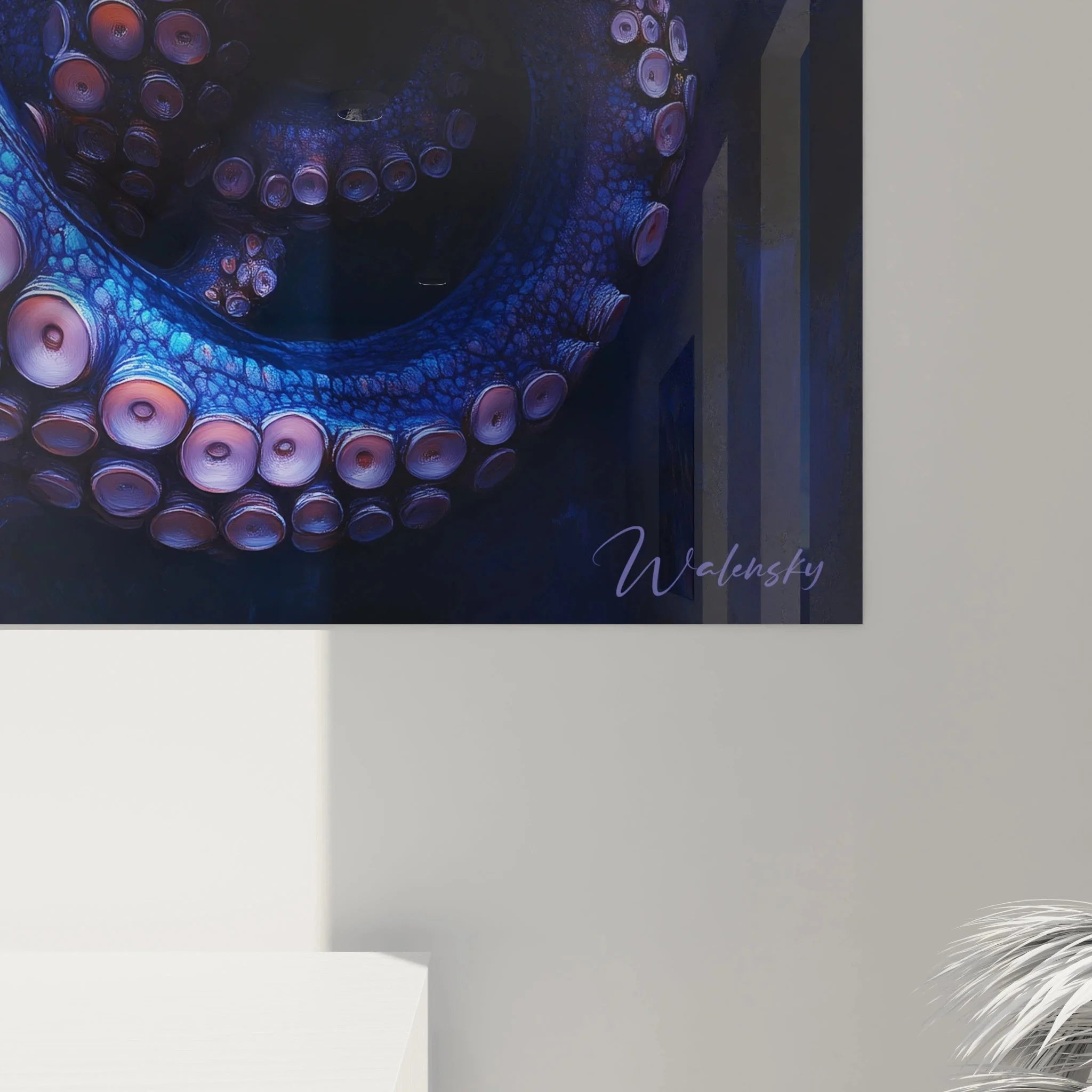 Gesamtansicht Wandbild Oktopus Tiefsee mit acht Tentakeln in modernem Rahmen als Raumdekoration