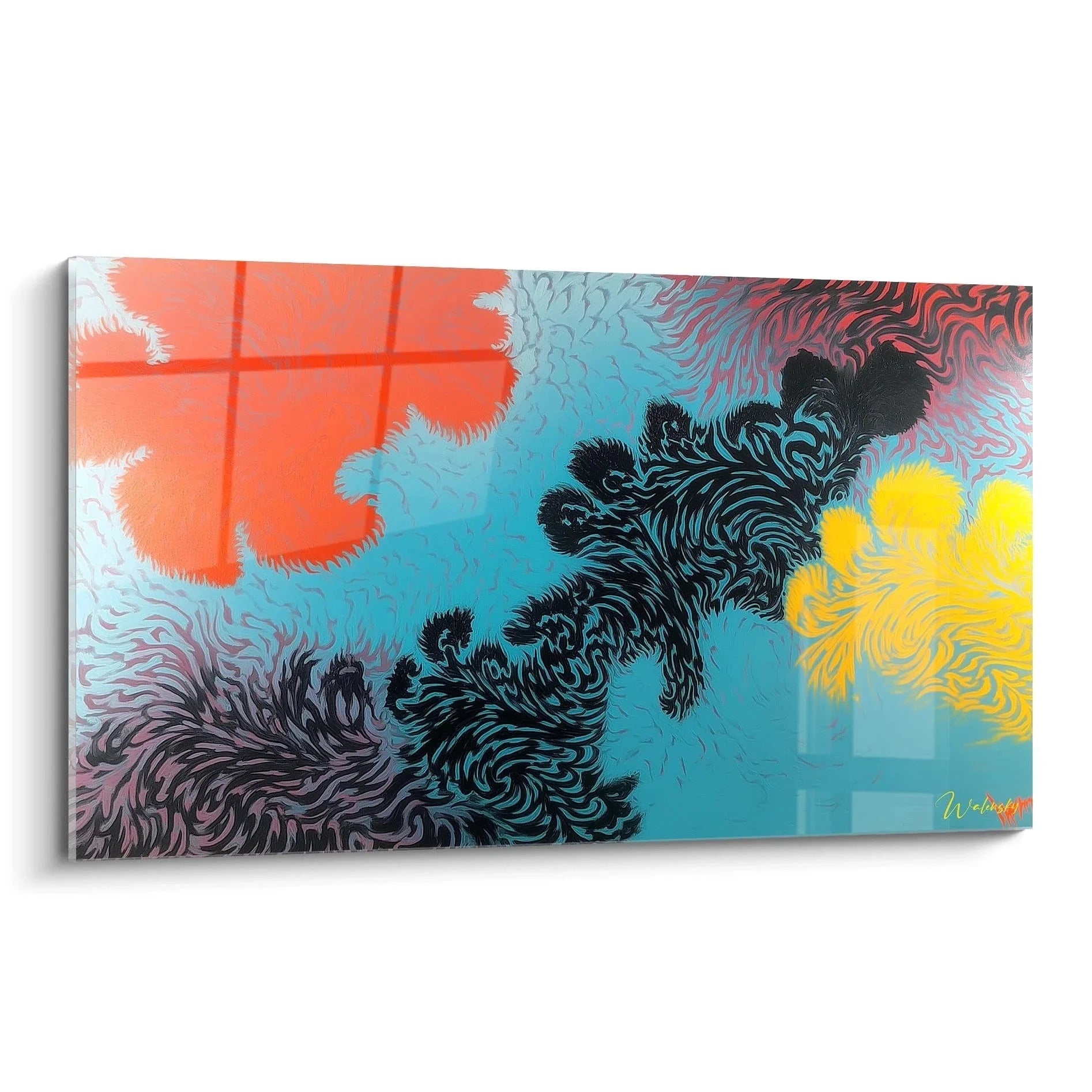 Wandbild Op Art abstrakte Wirbelformen in Orange Türkis Gelb moderne Wanddekoration zeitgenössische Kunst