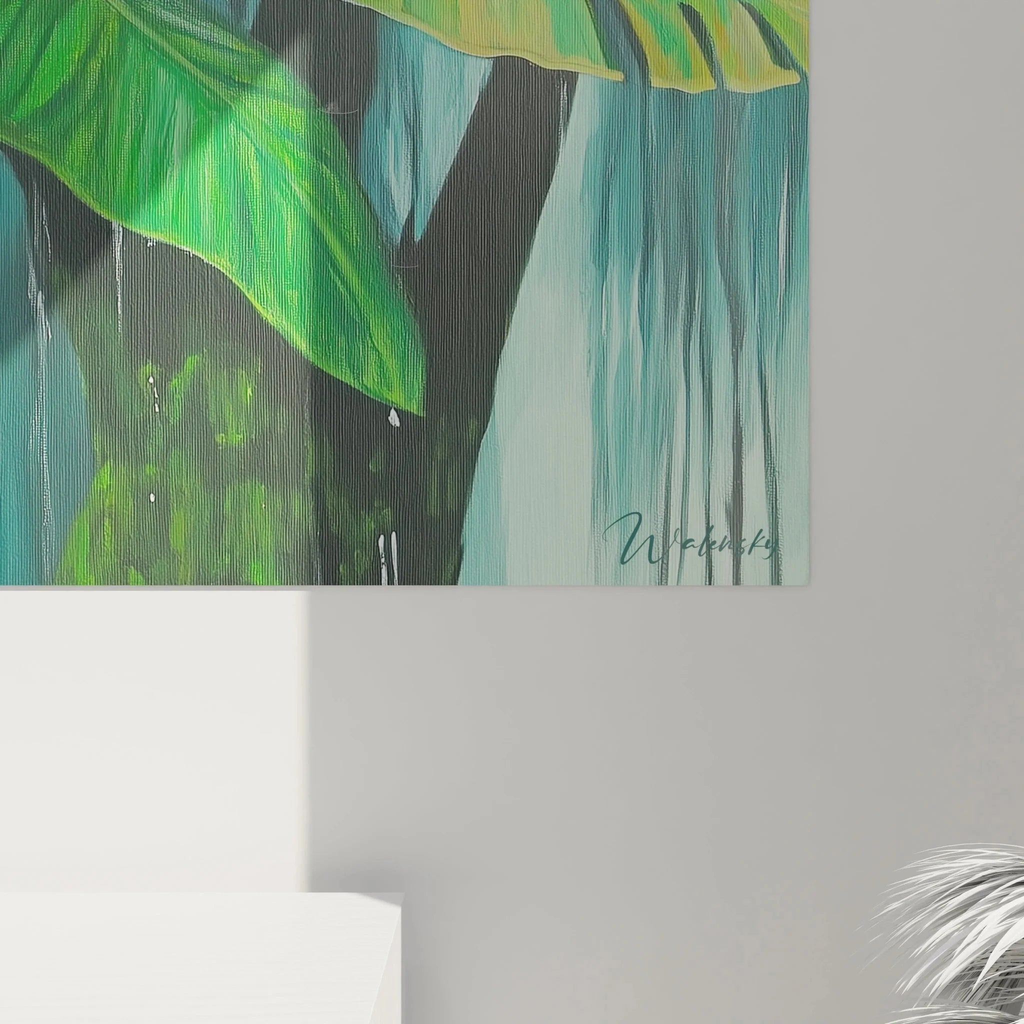 Gesamtansicht Wandbild Orang-Utan Regenwald - horizontales Format mit grüner Dschungel Vegetation