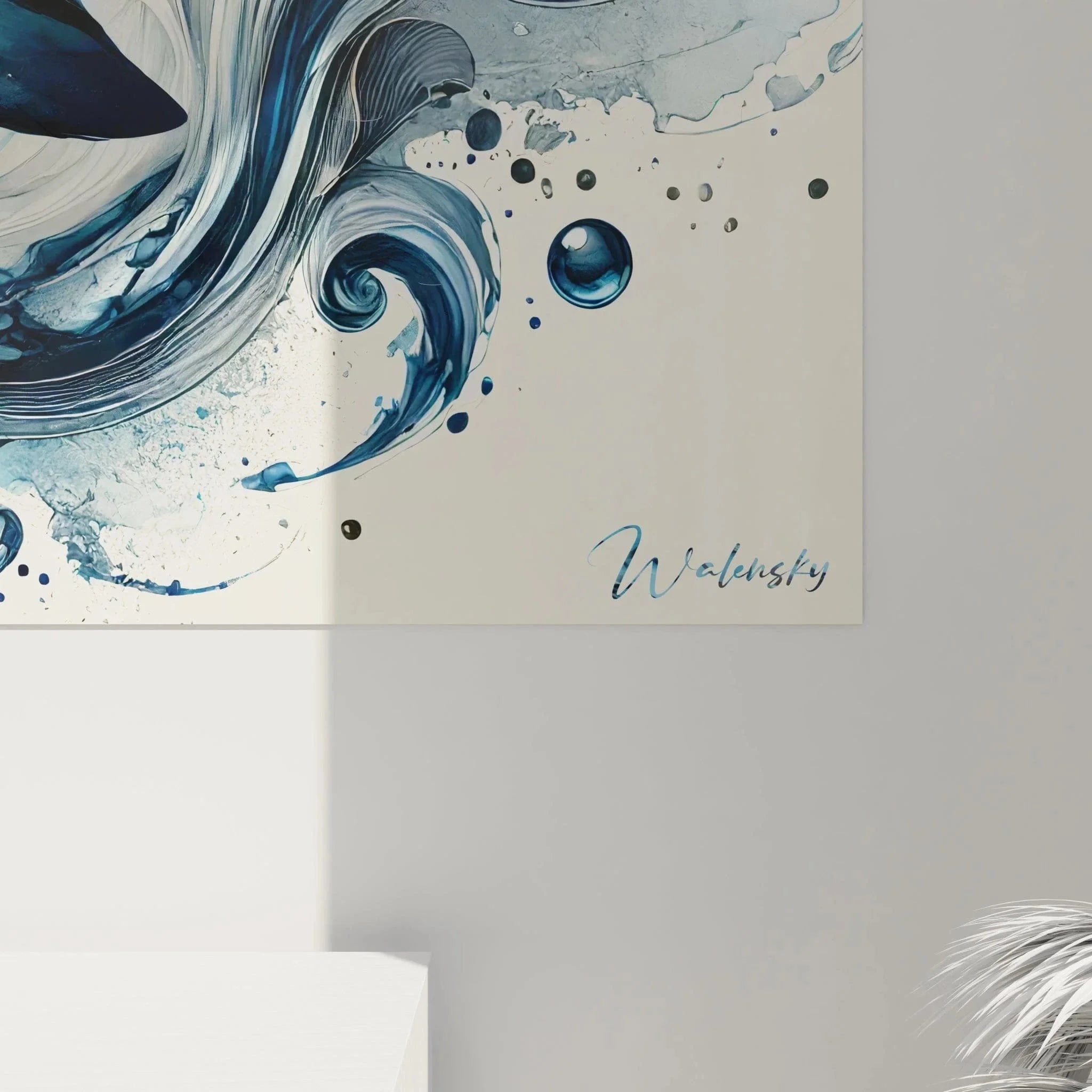 Gesamtansicht Orca Wandkunst - Vollständige Darstellung des Schwertwal Leinwandbildes in modernem Rahmen