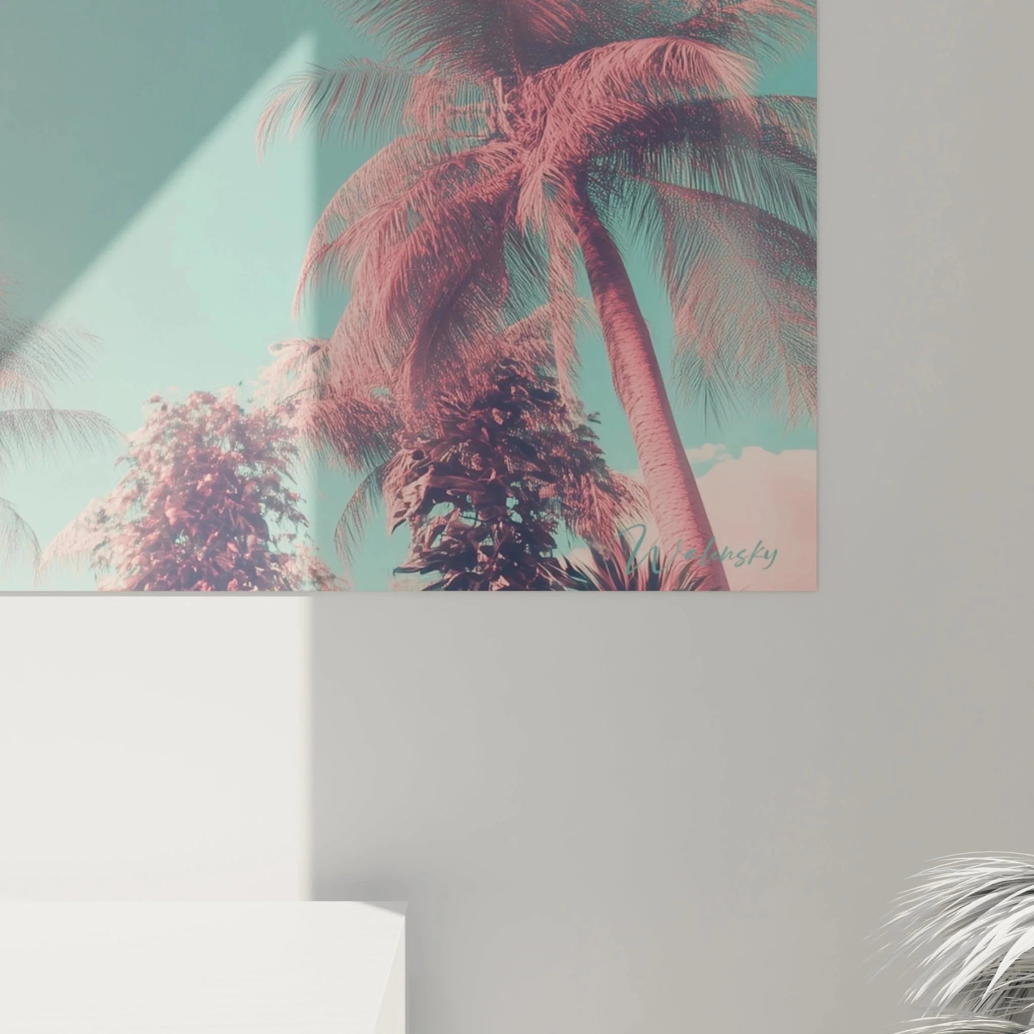 Gesamtansicht Wandbild Palmen - Moderne tropische Wandkunst für Wohnräume