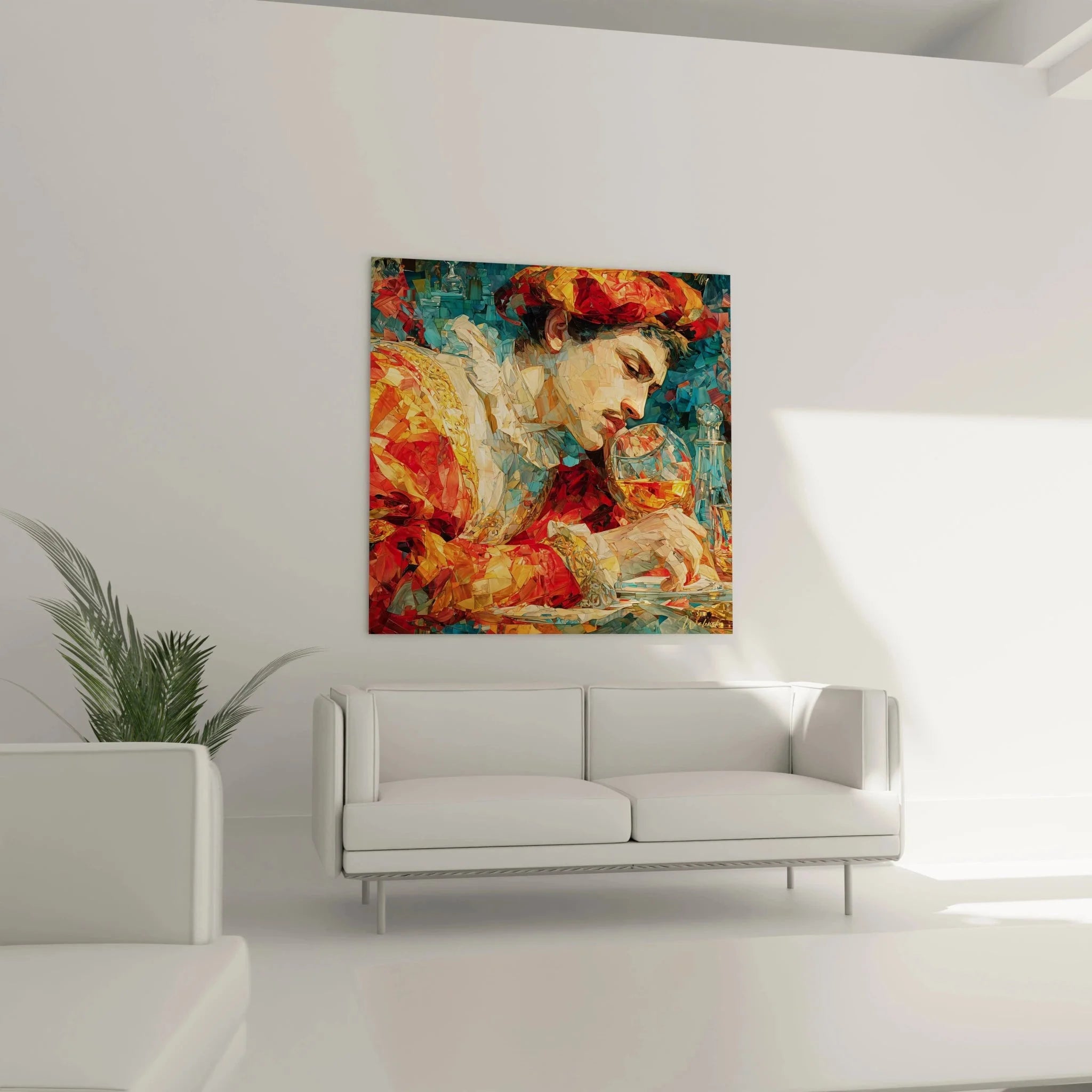 Detailaufnahme Wandbild Dame Parfüm Mosaikfragmente Renaissance-Kunst