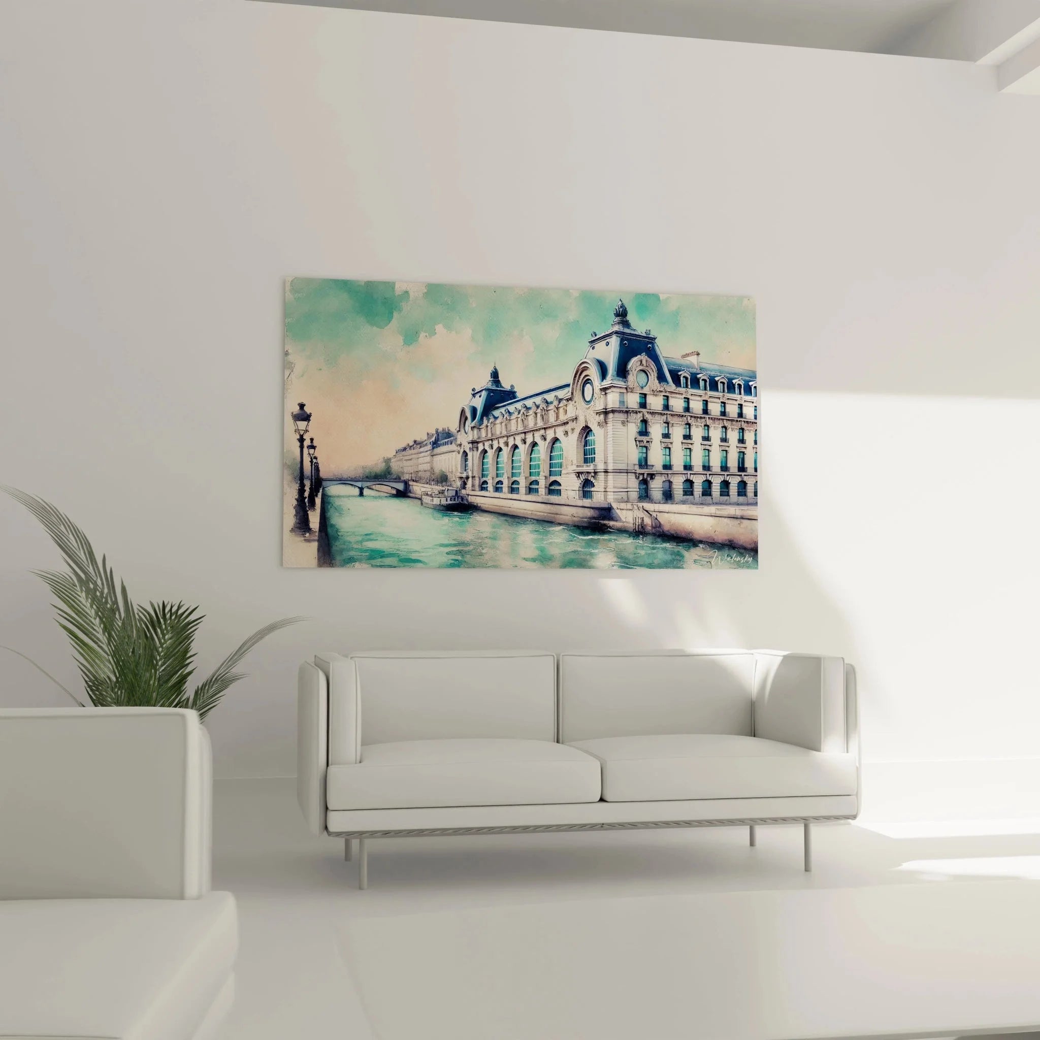 Detailansicht Wandbild Musée d'Orsay mit Belle Époque Architektur und Aquarell-Technik