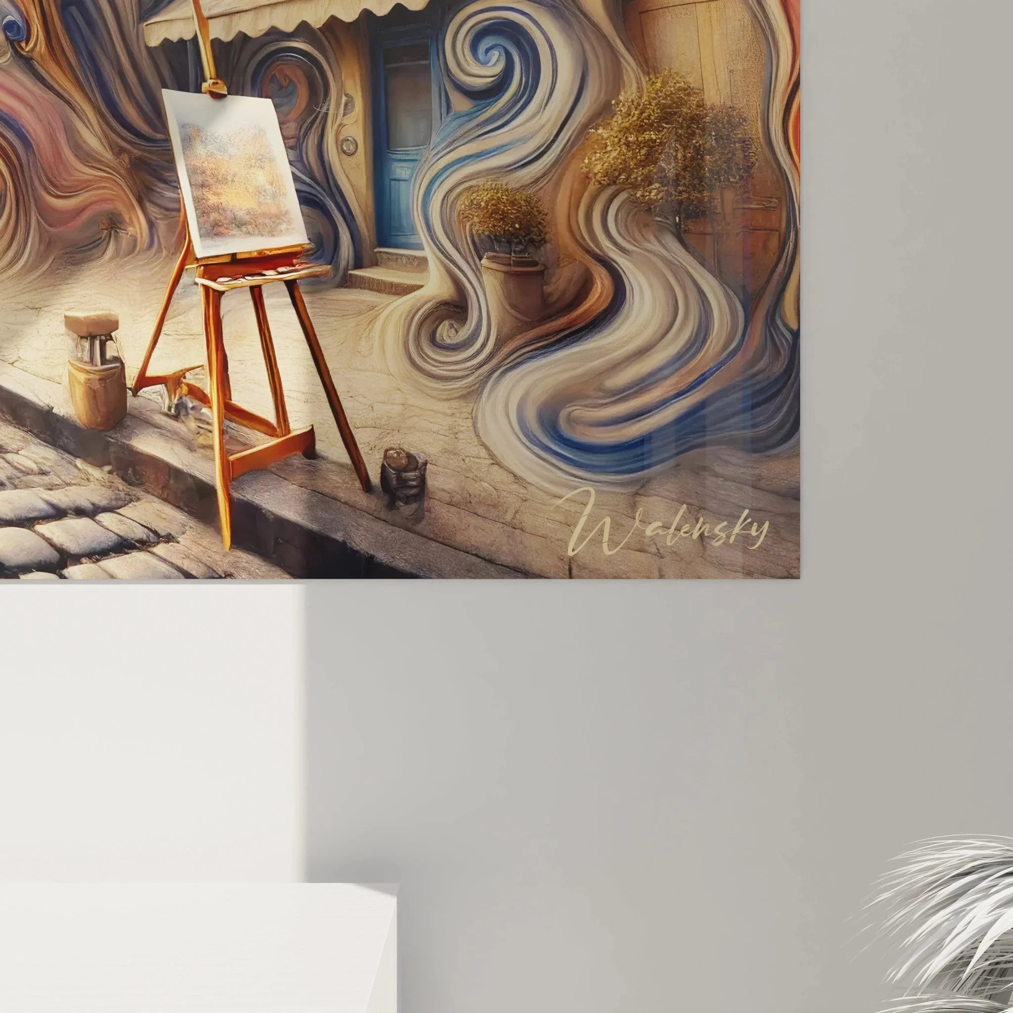 Gesamtansicht des Paris Wandbildes mit Eiffelturm und Straßenszene in Galeriequalität