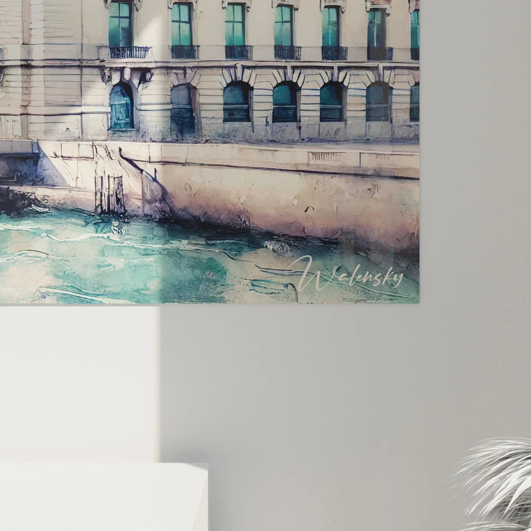 Gesamtansicht Wandbild Paris Architektur mit Musée d'Orsay und Seine im Aquarell-Stil