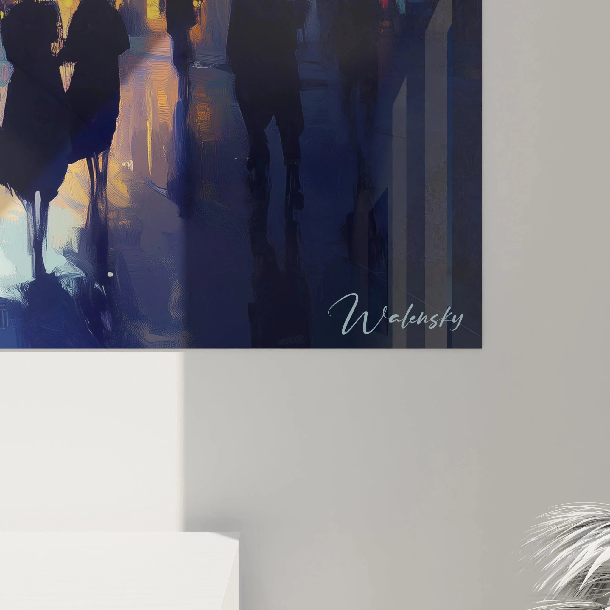 Gesamtansicht Wandbild Pariser Straßenszene - komplette Darstellung der abendlichen Stadtansicht im Pissarro Stil