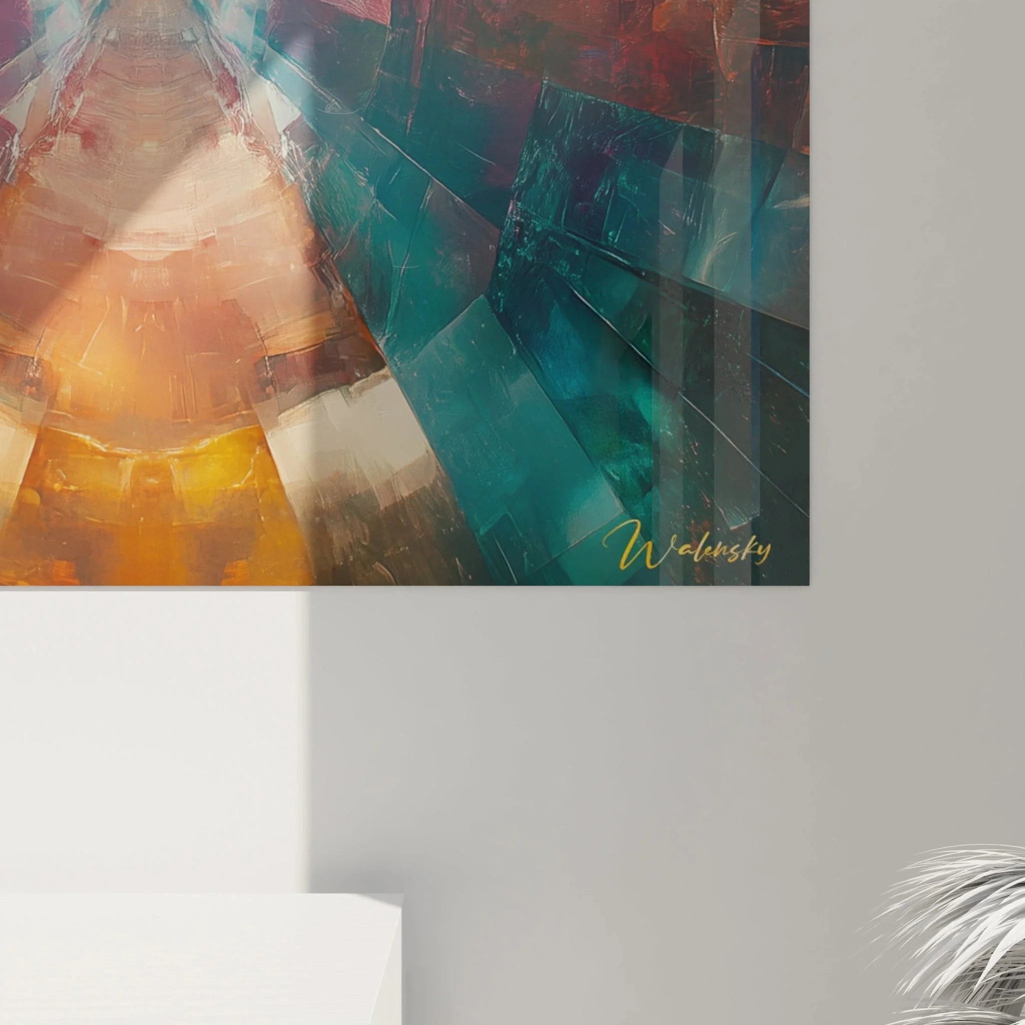 Gesamtansicht Wandbild abstrakte Perspektive geometrisch mit Lichttunnel Komposition XXL Format