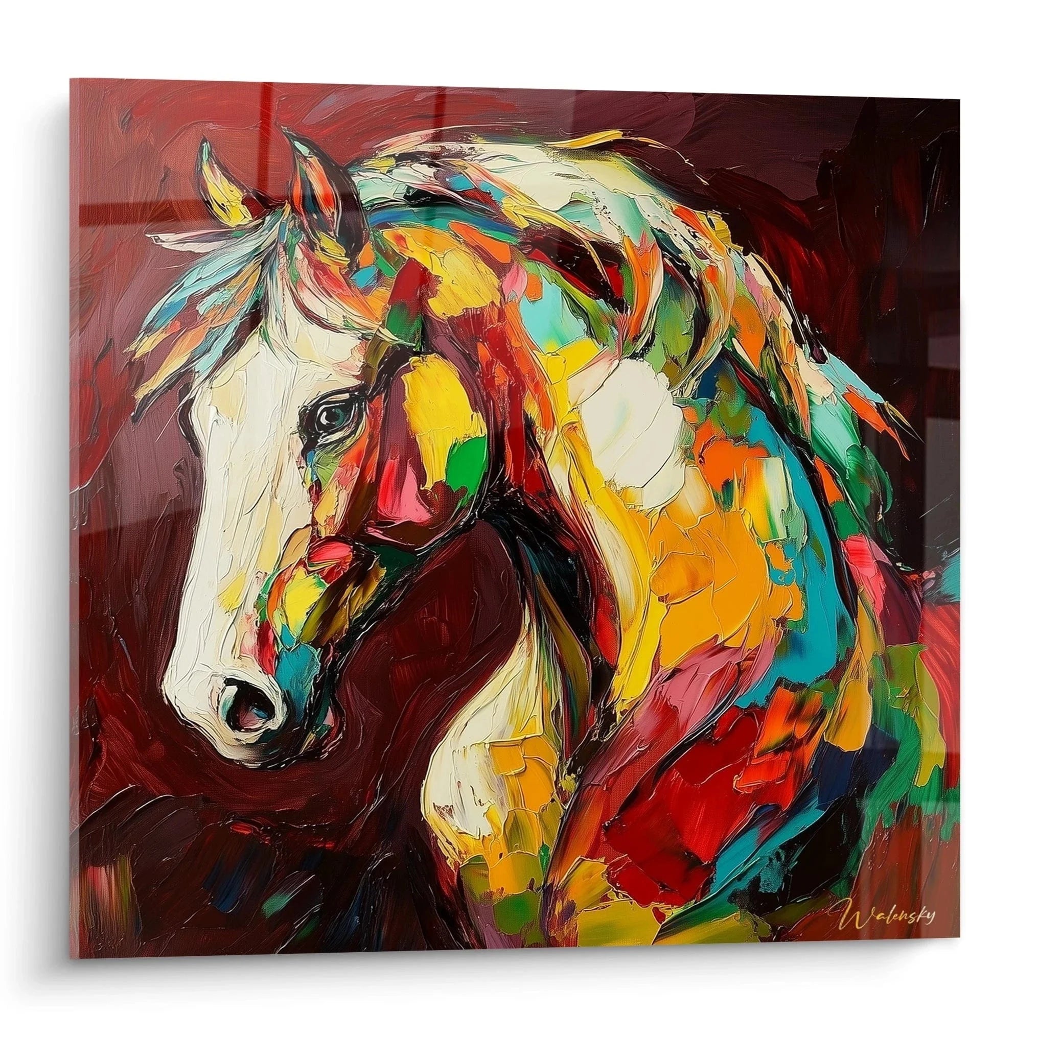 Wandbild Pferd abstrakt bunt expressionistisch mit leuchtenden Farben - Edition Pferd Wandkunst modern