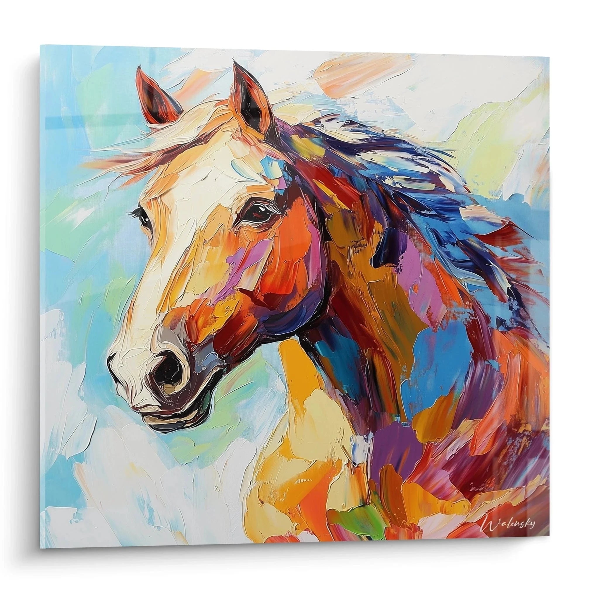 Wandbild buntes Pferd mit farbenfroher Mähne - moderne Pferdekunst für Wanddekoration