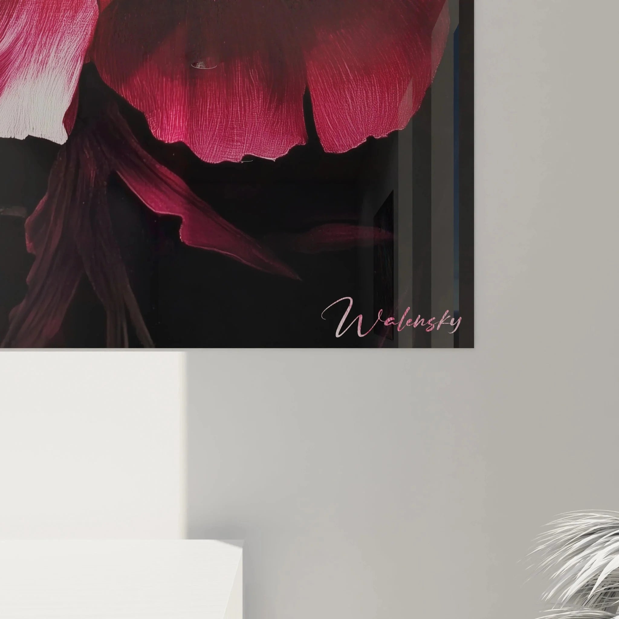 Gesamtansicht Wandbild Pfingstrose modern als elegante Wanddekoration im Wohnraum