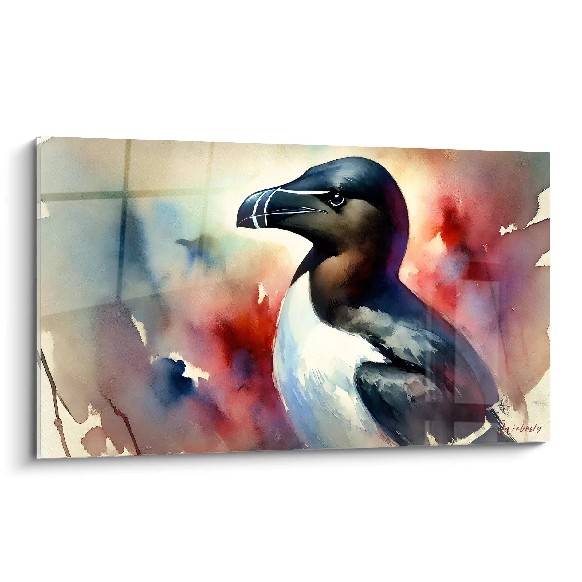 Wandbild Pinguin Aquarell Kunst majestätisch mit warmen Farben moderne Tierwandkunst Leinwandbild