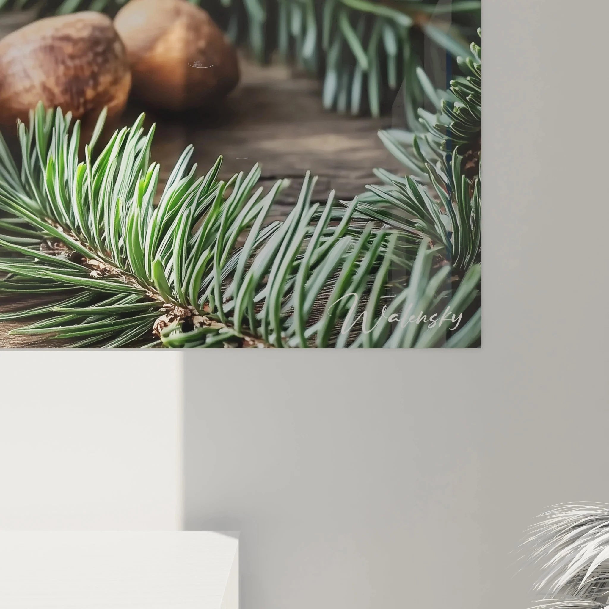 Wandbild Pinienkerne Gesamtansicht winterliche Komposition mit Naturdekorationen für Küche