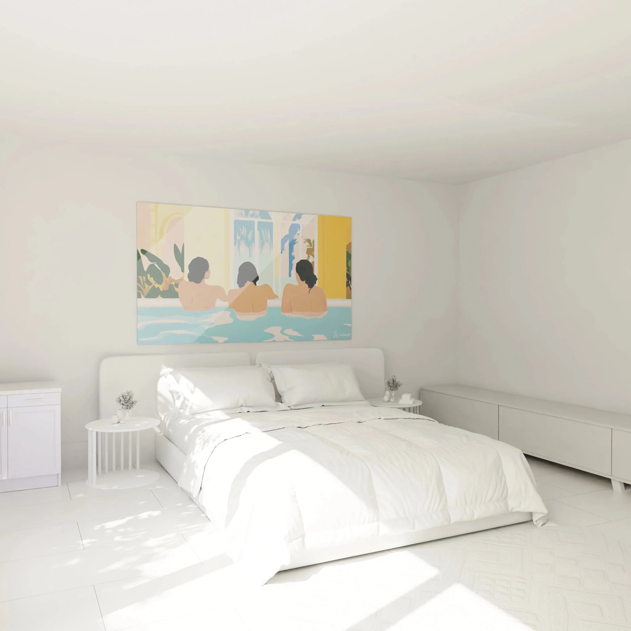 Wandbild drei Frauen Pool Szene in modernem Schlafzimmer Wanddekoration XXL zeitgenössische Kunst