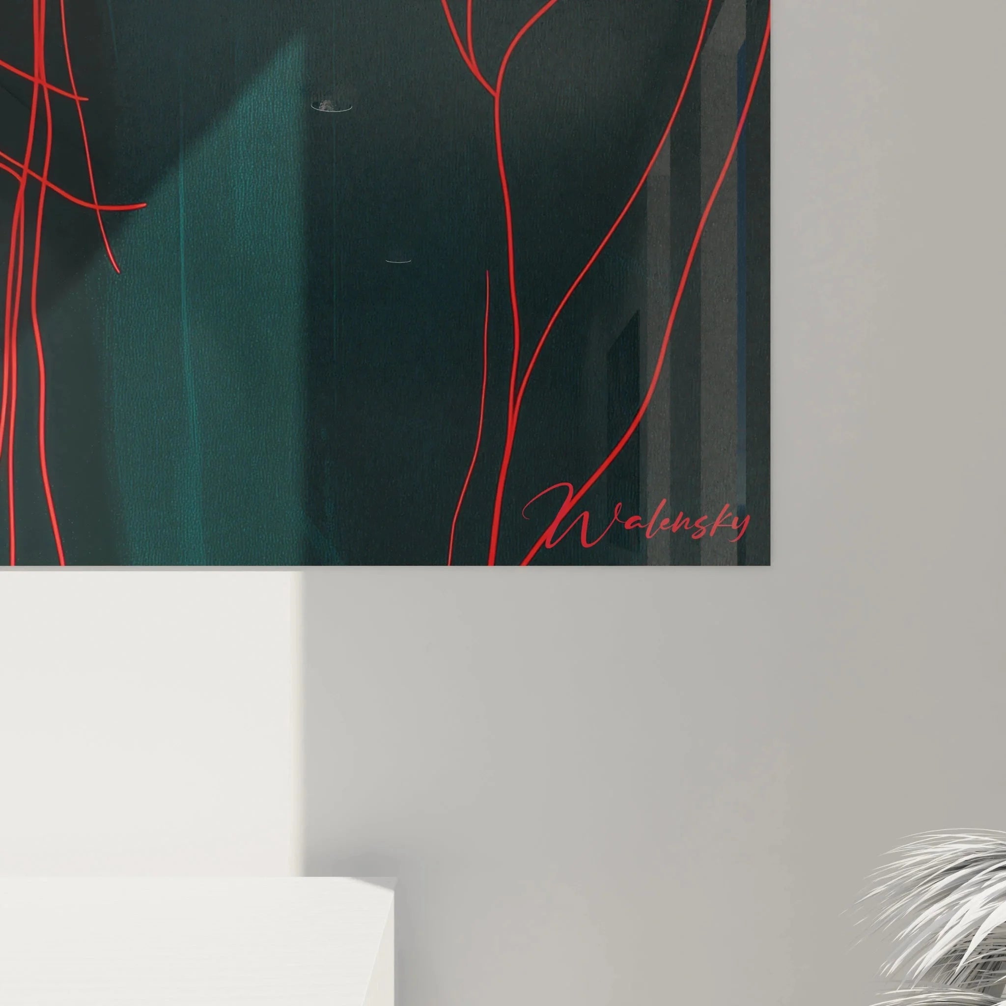 Gesamtansicht Wandbild Porträt rote Linien, moderne Leinwandkunst Amedeo Modigliani Edition