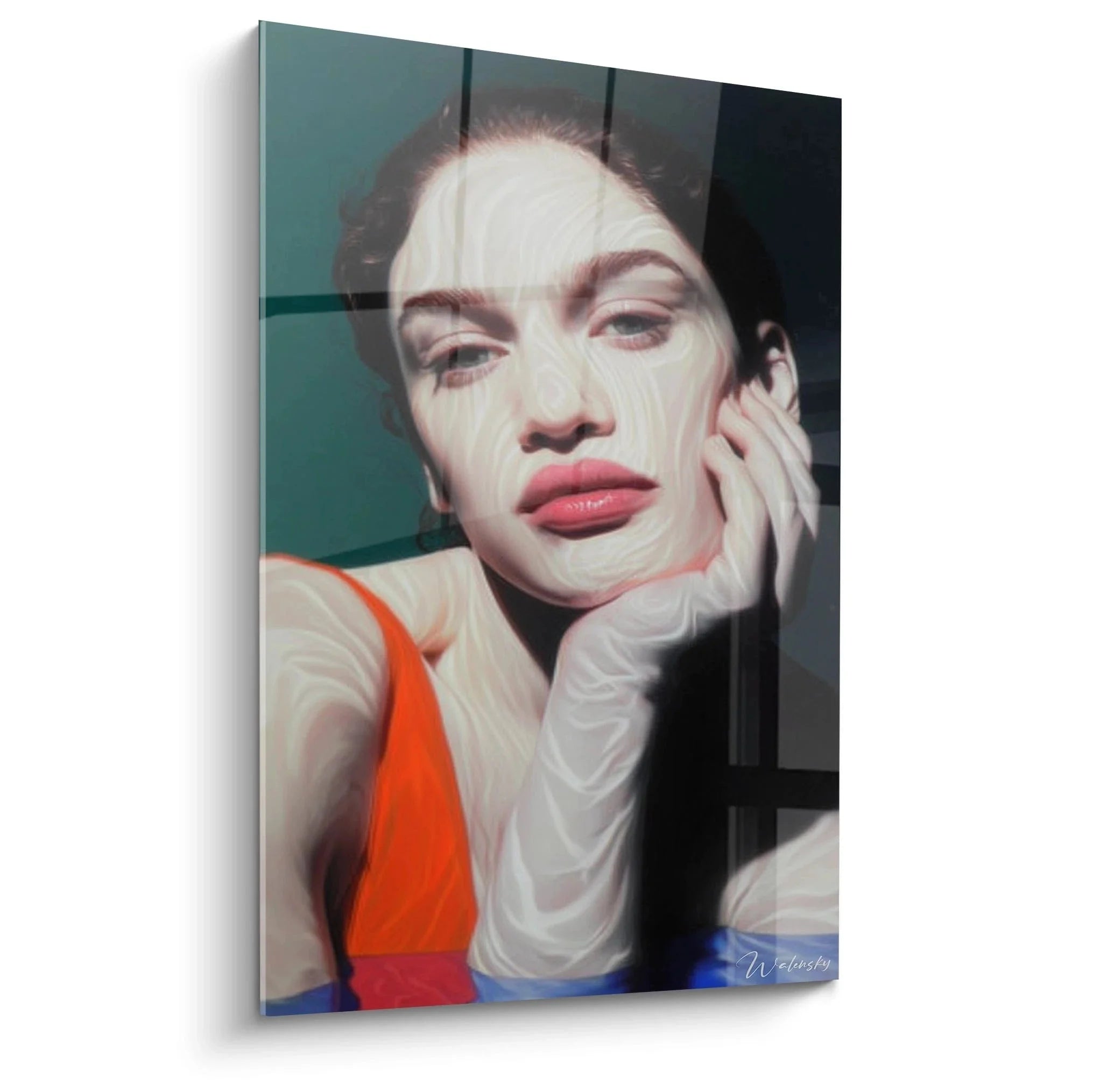 Hyperrealistisches Wandbild Portrait Frau mit weißer Gesichtsmaske im Badezimmer - Edition Hyperrealismus