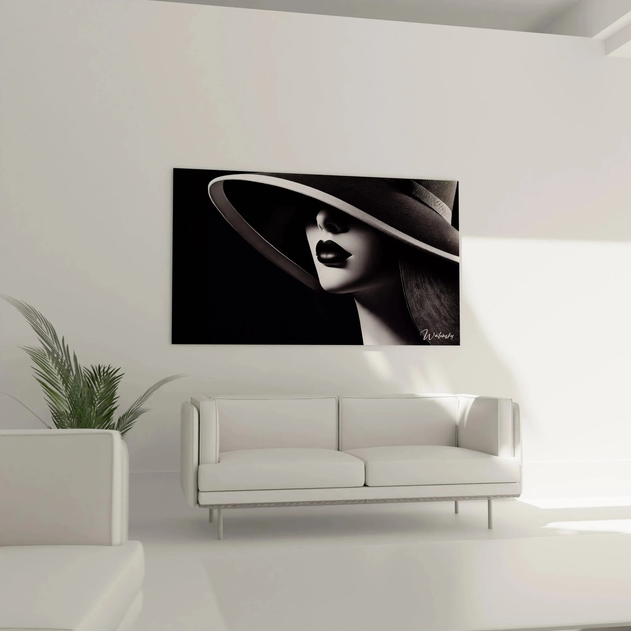 Nahaufnahme Wandbild Portrait Frau mit Hut schwarz-weiß, Details der eleganten Kunst Fotografie