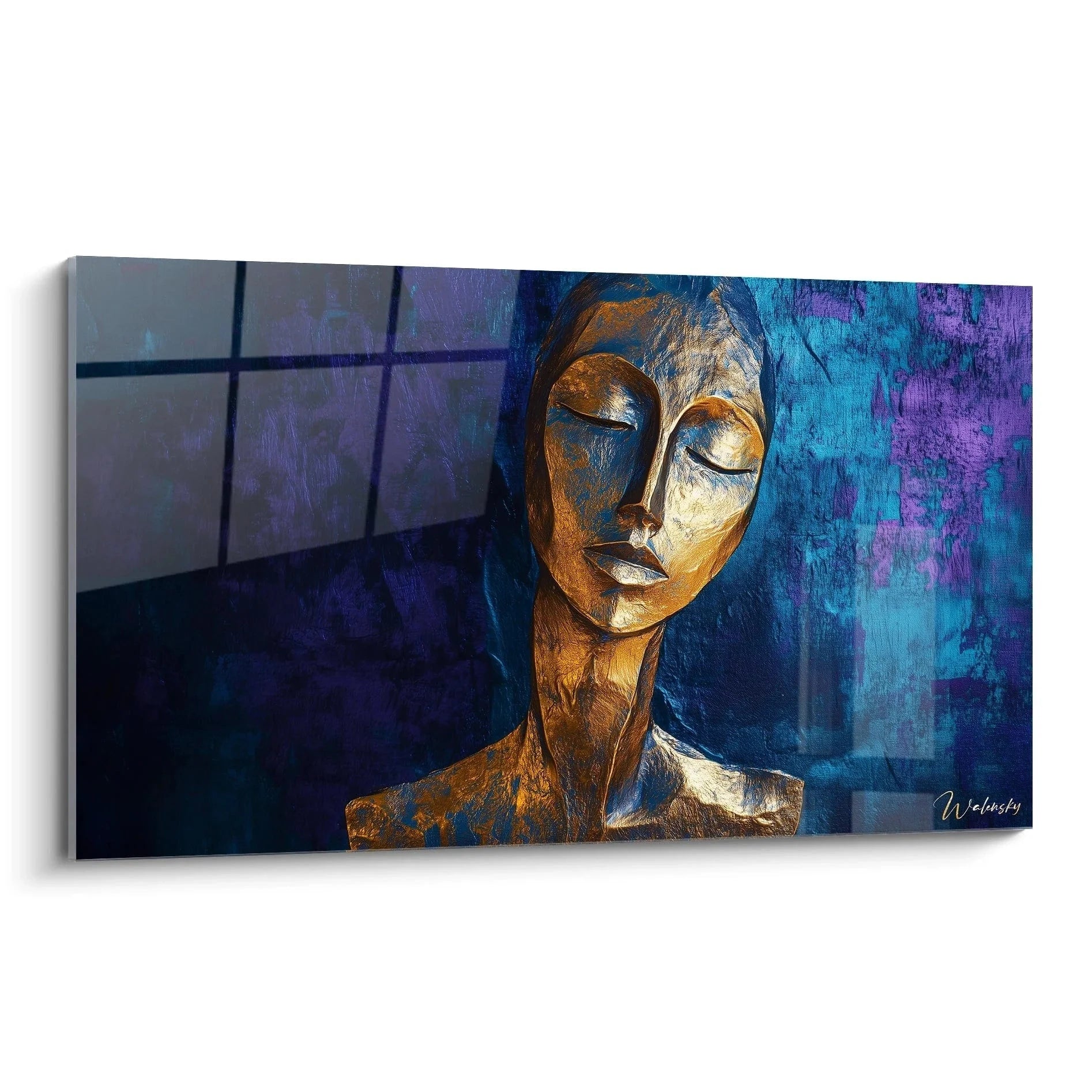 Wandbild Portrait Frau im Modigliani Stil mit melancholischem Ausdruck und warmen Farbtönen