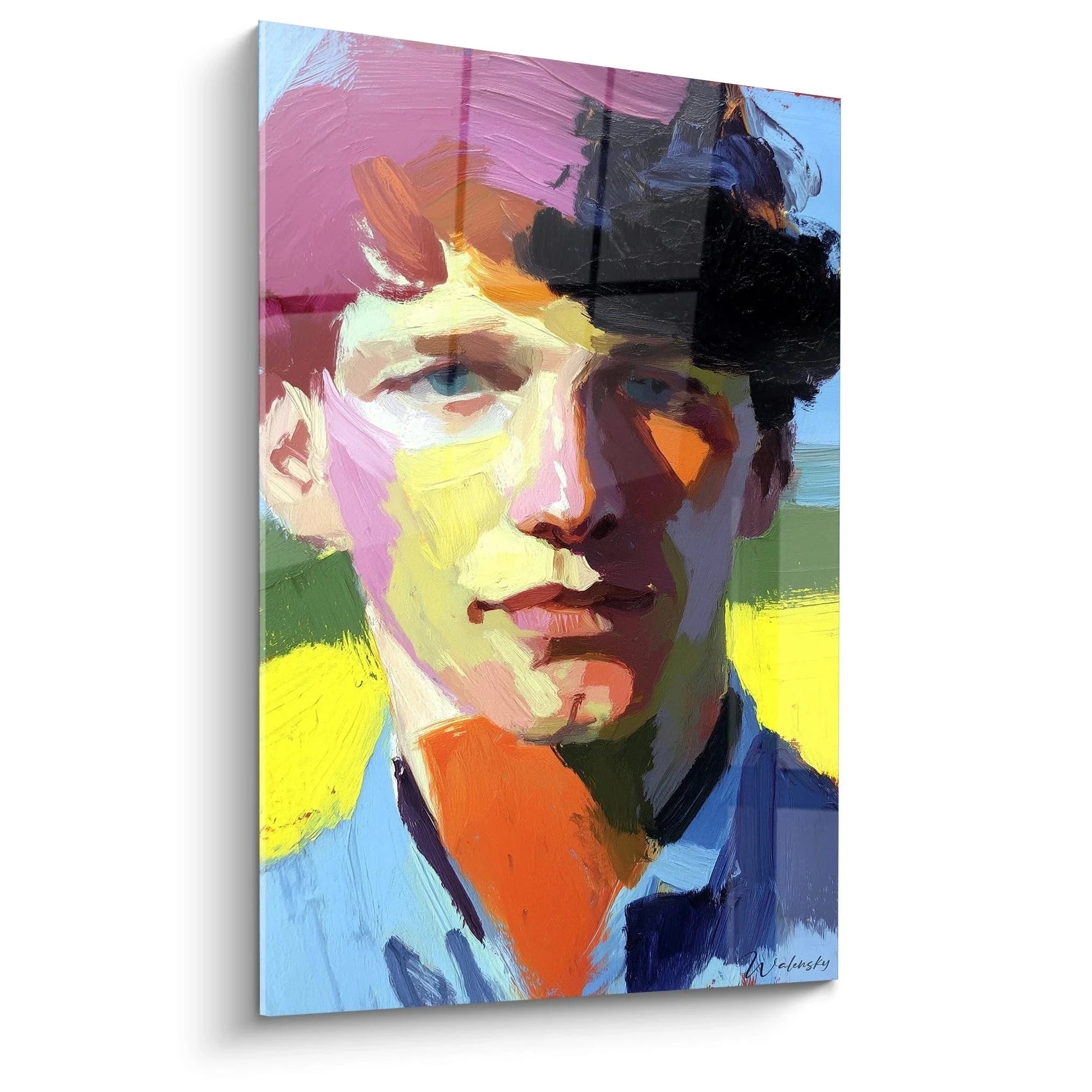 Wandbild Portrait Impressionismus mit lebendigen Farben Rosa Gelb Blau moderne Kunstdruck