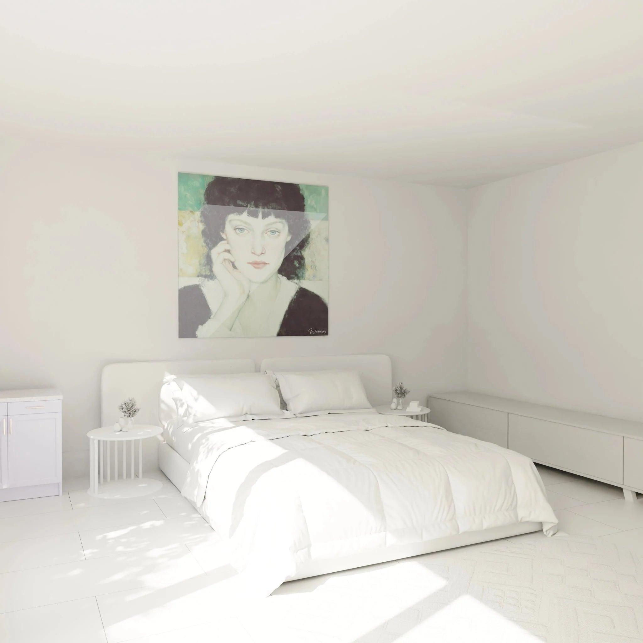 Wandbild Frauenportrait Symbolismus als Schlafzimmer Dekoration mit warmer Beleuchtung