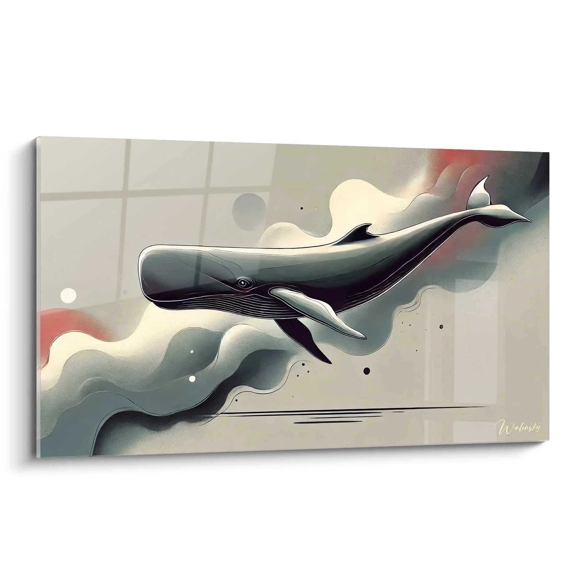 Wandbild Pottwal abstrakt in Blau-Grau Tönen mit fließenden organischen Formen - Edition Pottwal Kunstdruck