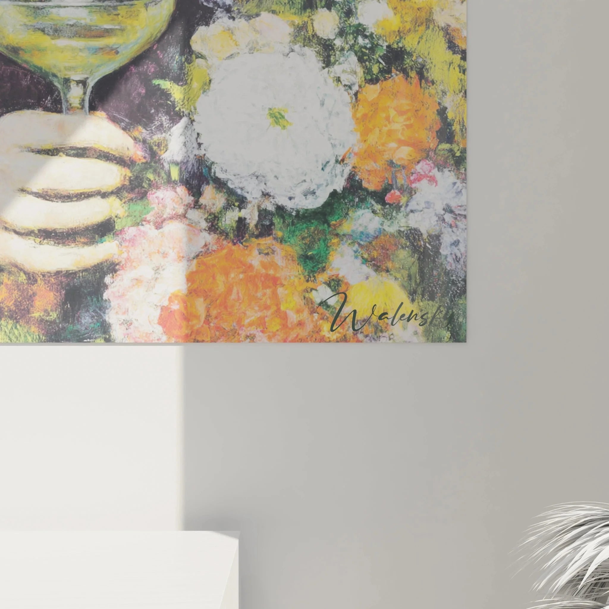 Gesamtansicht Wandbild präraffaelitische Dame mit Blumen, Kunstdruck in elegantem Rahmen für Wanddekoration