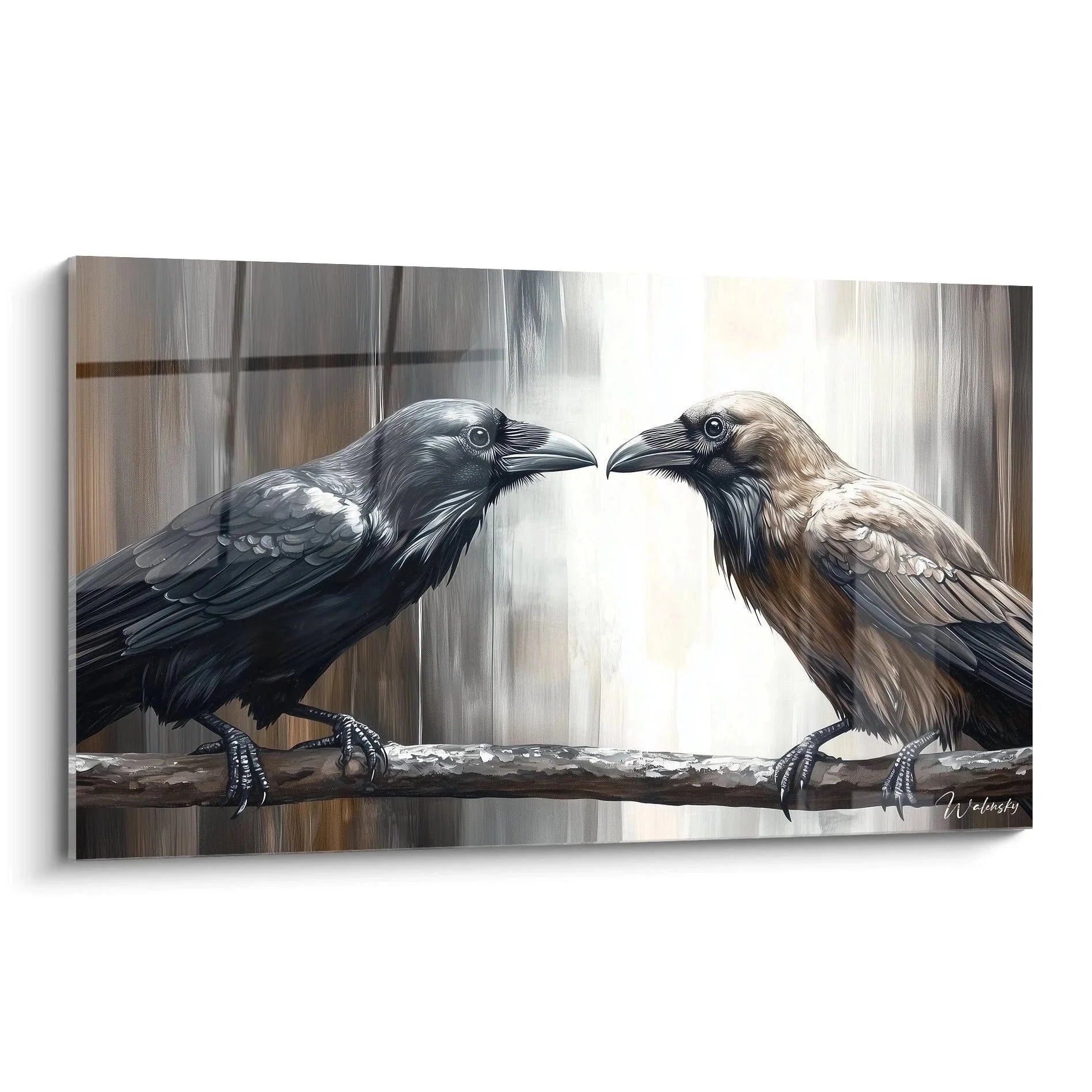 Wandbild Rabenpaar mystische Begegnung zwei Raben auf Ast Edition Rabe Kunstdruck