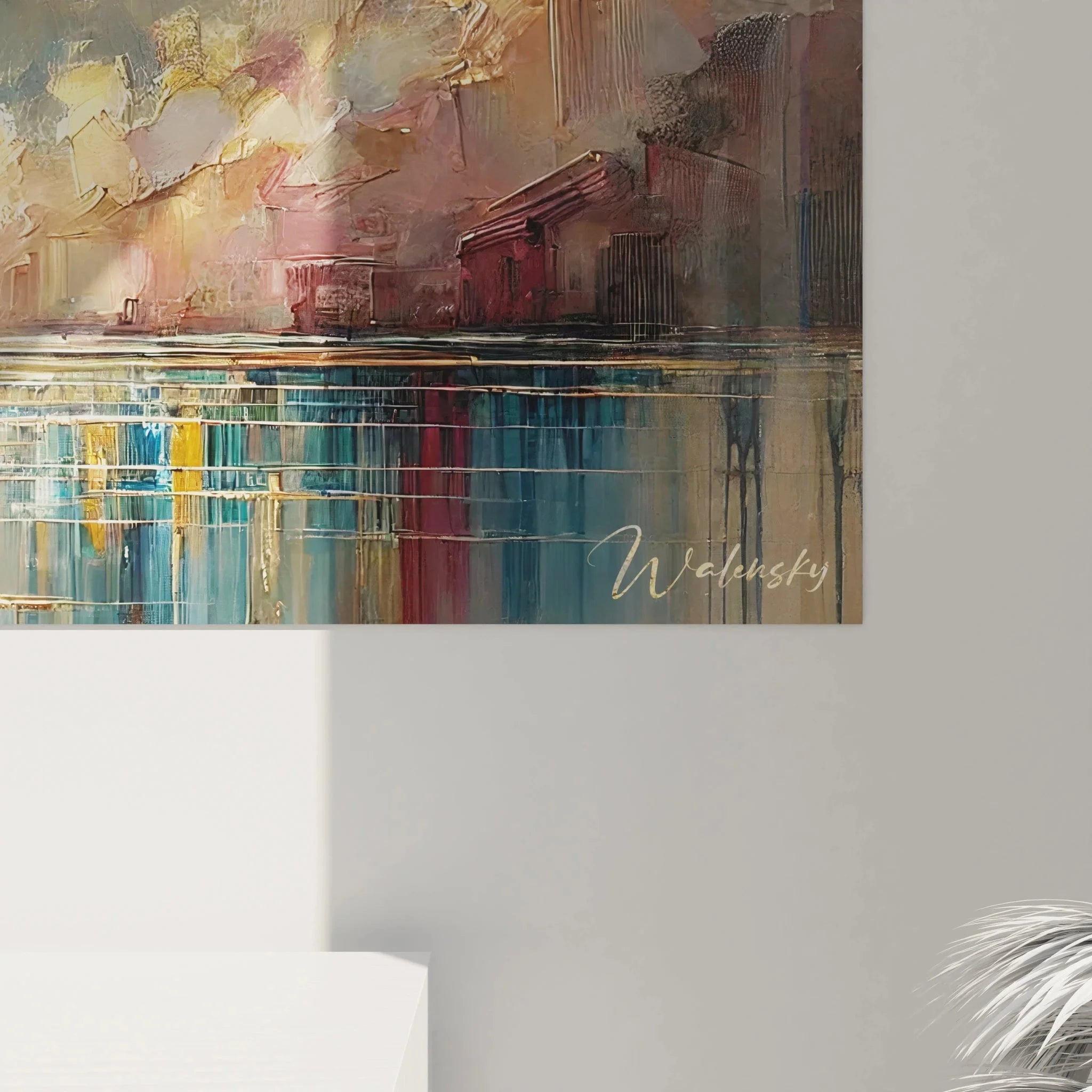 Wandbild Regenbogen Gesamtansicht - Moderne Kunstwerk mit Landschaft und Wasserspiegelung