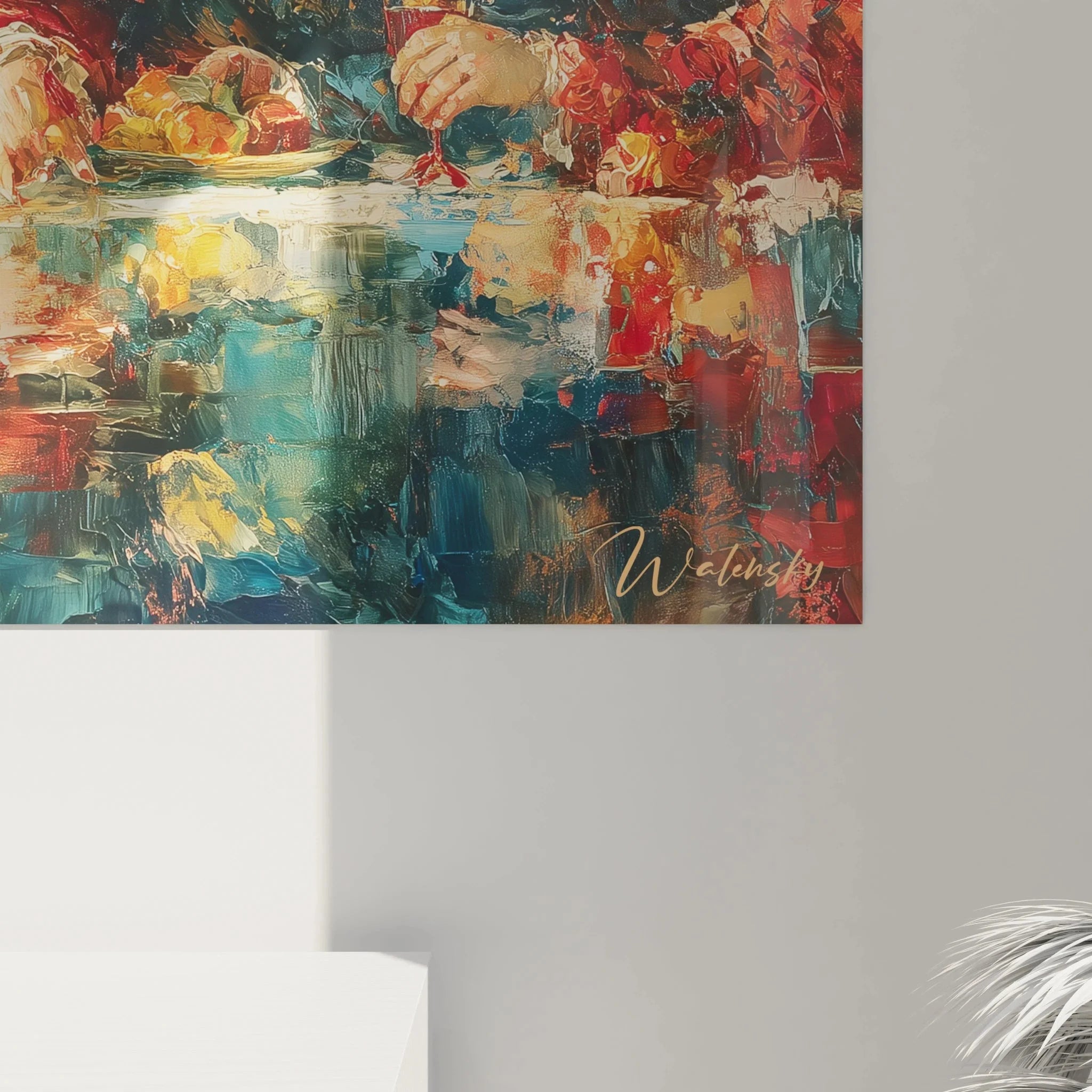 Gesamtansicht Wandbild Renaissance Festmahl - komplette Tafelrunde mit allen Teilnehmern