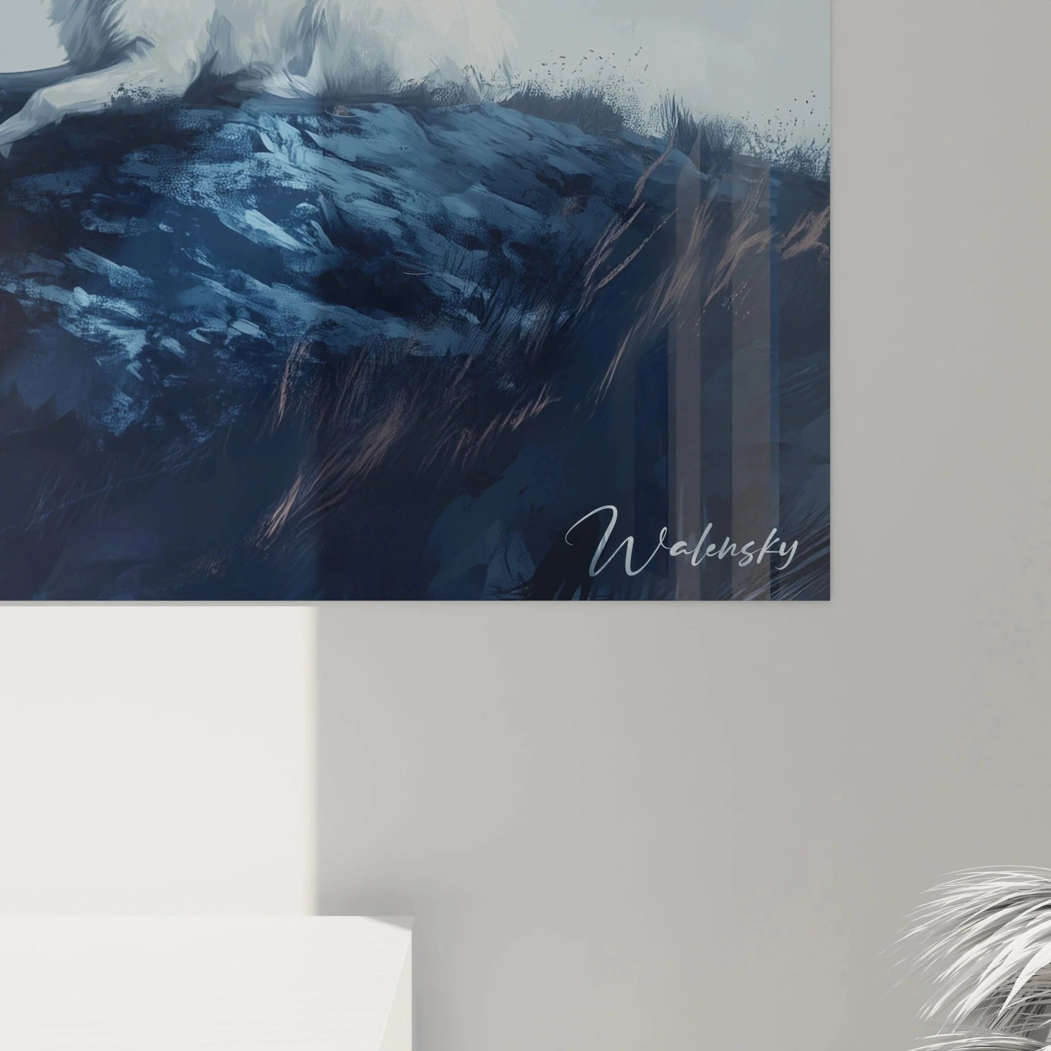 Gesamtansicht Wandbild Rentier Winterlandschaft, komplette nordische Bergszene