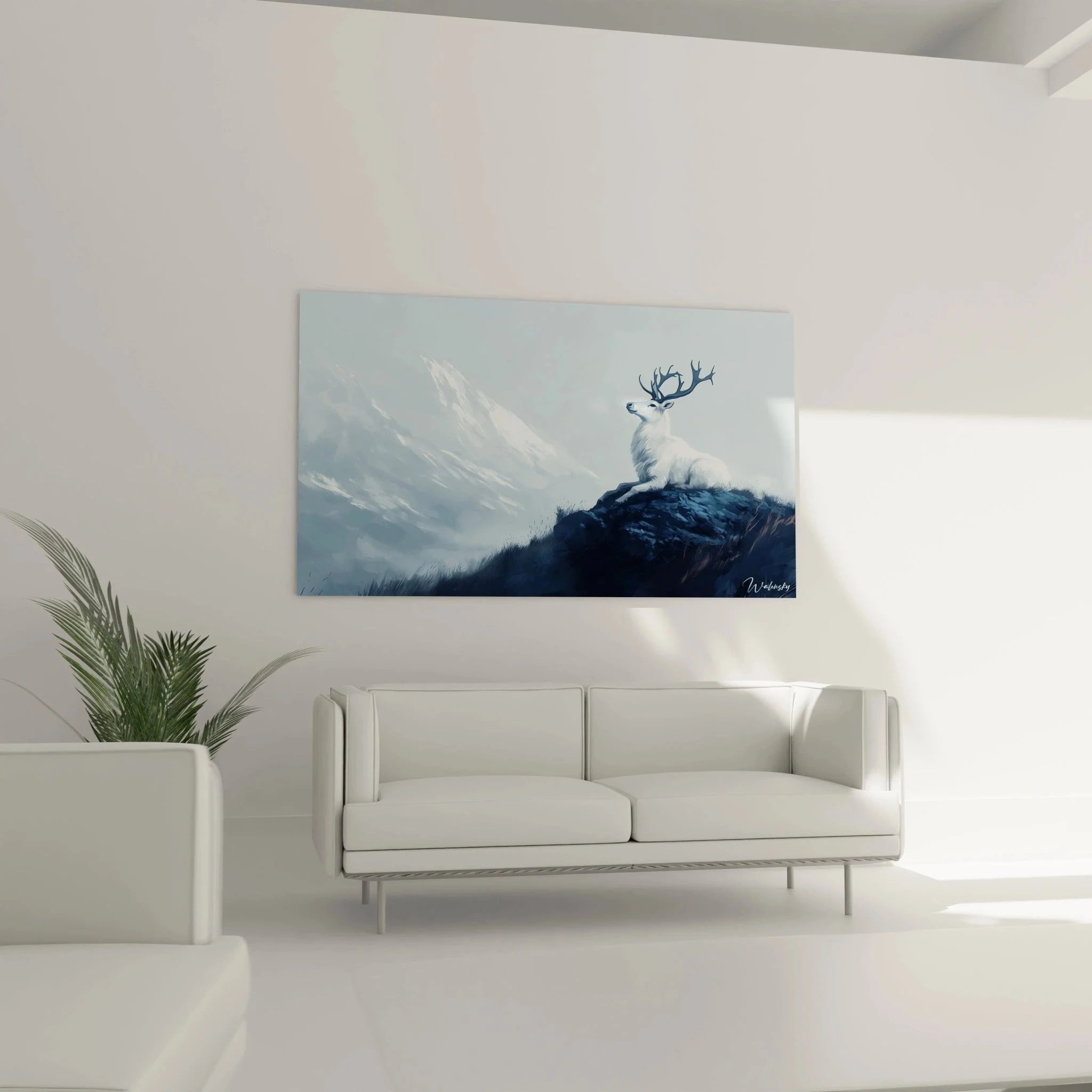 Detailansicht Wandbild Rentier Geweih, realistische Darstellung arktischer Hirsch