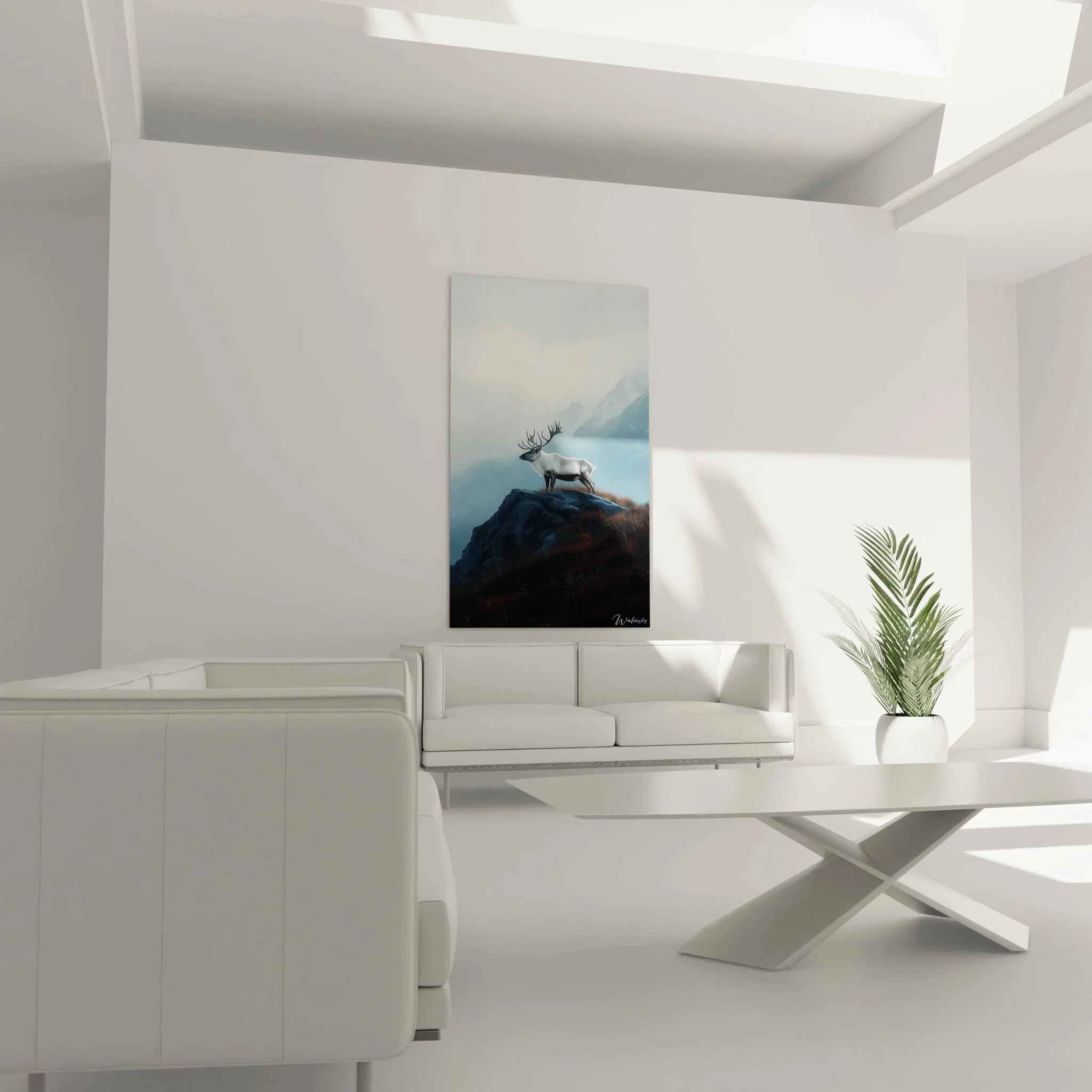 Nahaufnahme Wandbild Rentier - detailreiche Darstellung des Hirschs mit imposantem Geweih Kunstdruck Karibu