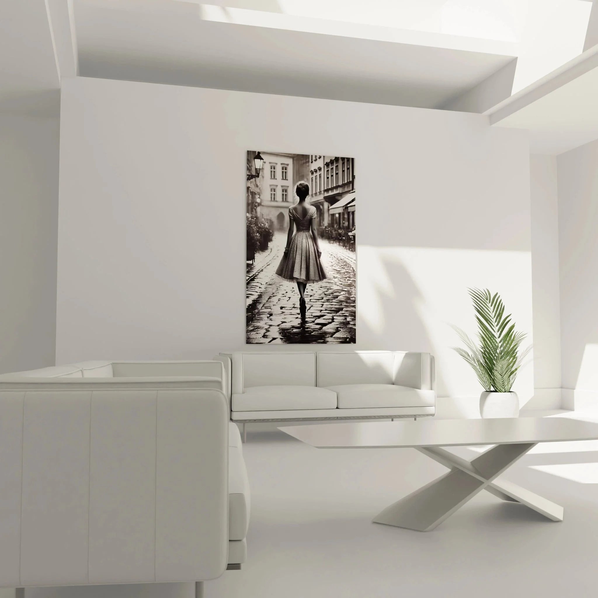 Detailansicht Wandbild vintage Dame im ausladenden Kleid, schwarz-weiß Fotografie Nahaufnahme