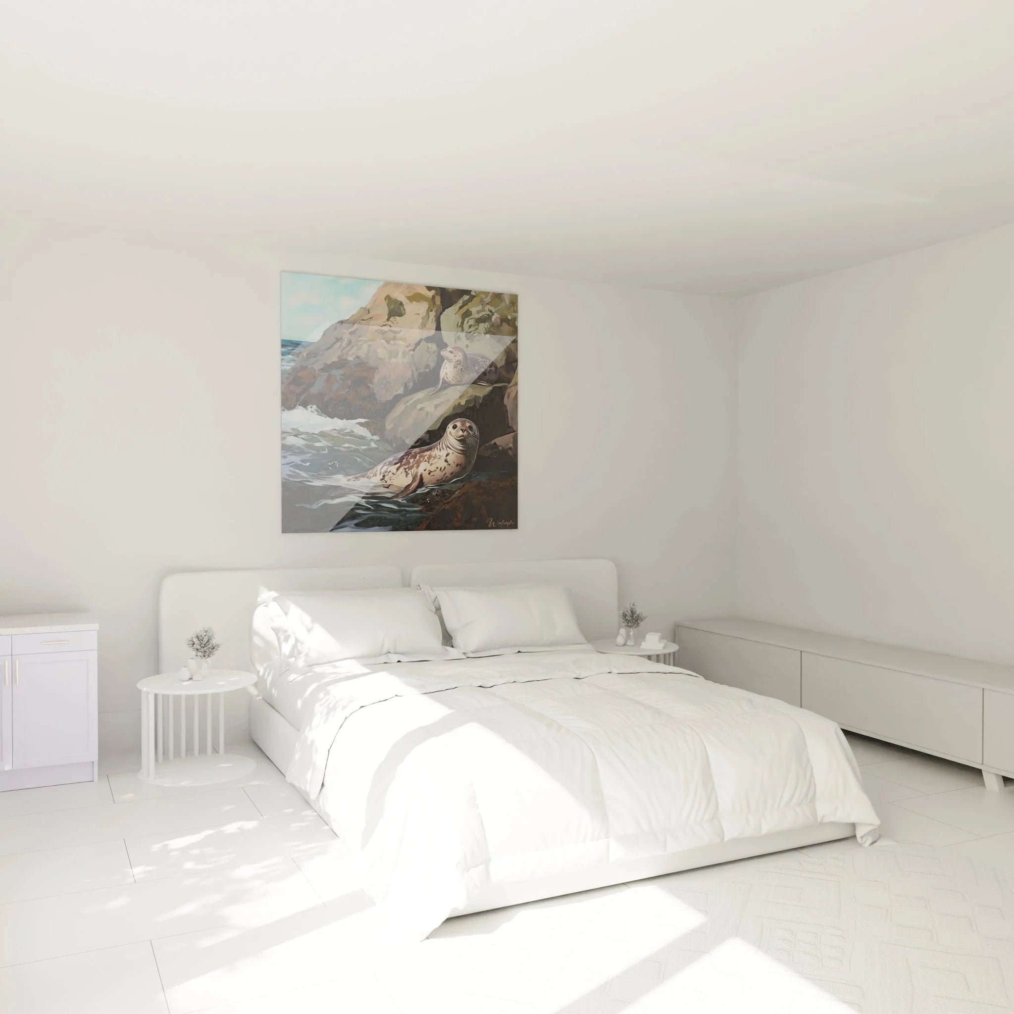 Wandbild Robben Küstenlandschaft im Schlafzimmer - Maritime Wanddekoration für entspannte Atmosphäre