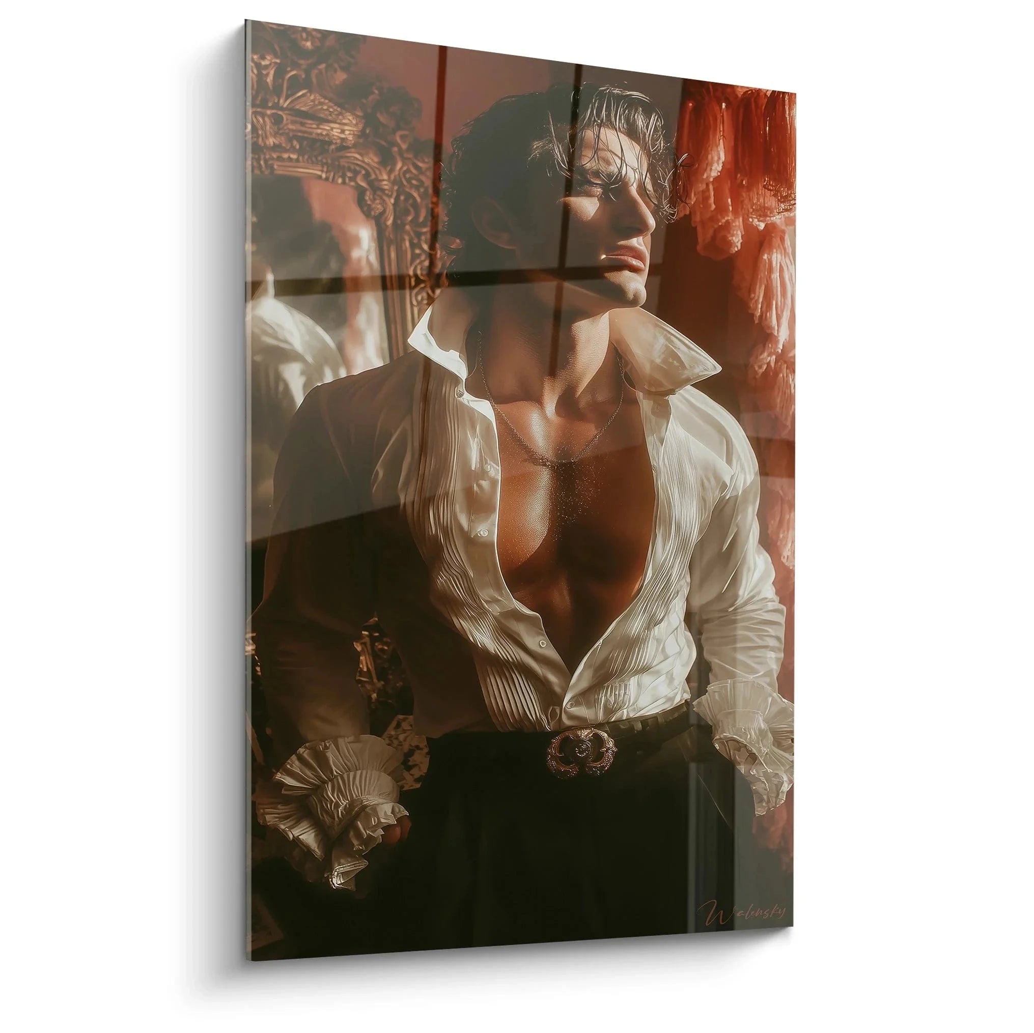 Wandbild romantischer Mann mit sinnlichem Blick in weißem Hemd - Edition Männliche Schönheit Kunstdruck