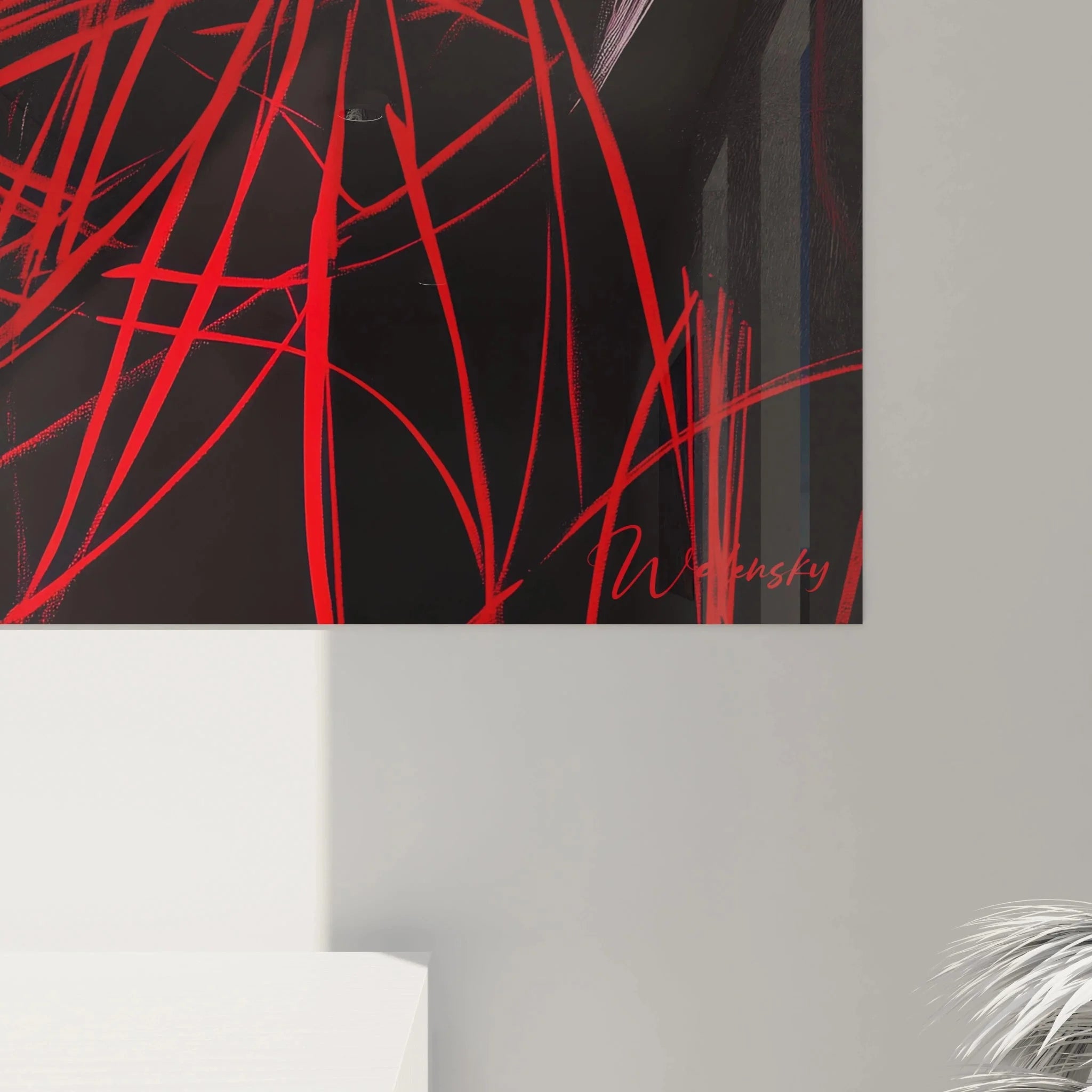 Gesamtansicht Wandbild abstrakte rote Komposition - moderne Raumgestaltung