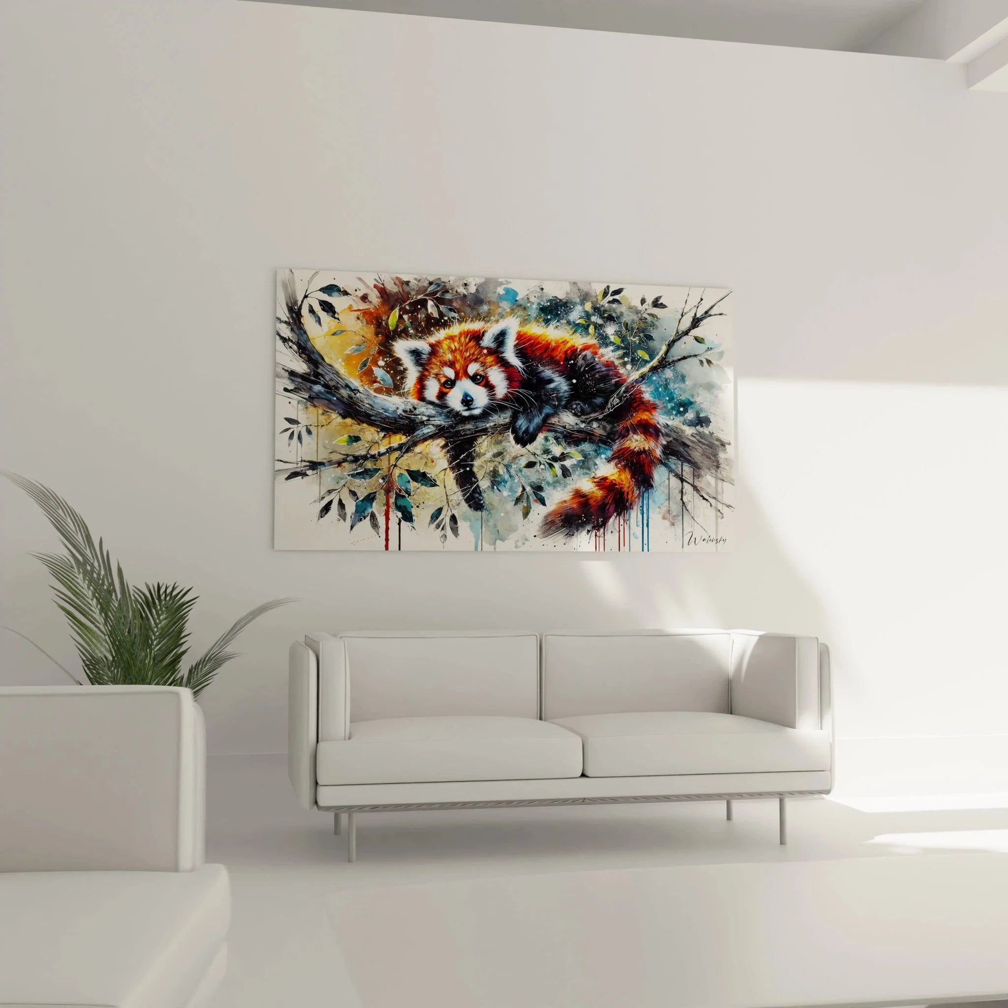 Detailansicht Wandbild Roter Panda, Aquarell Malerei mit lebendigen Farben