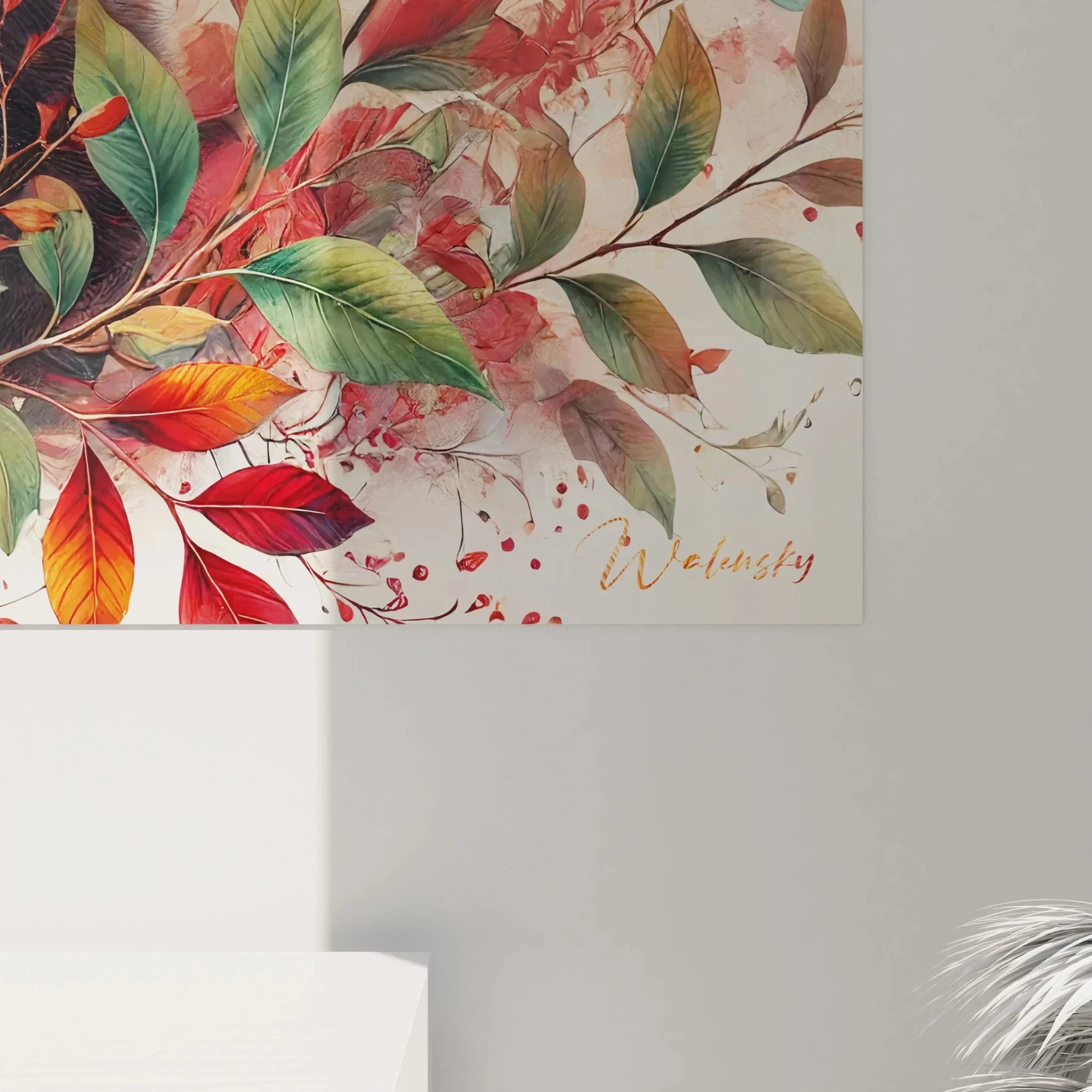 Gesamtansicht Wandbild Roter Panda botanische Herbstkomposition im Aquarell-Design