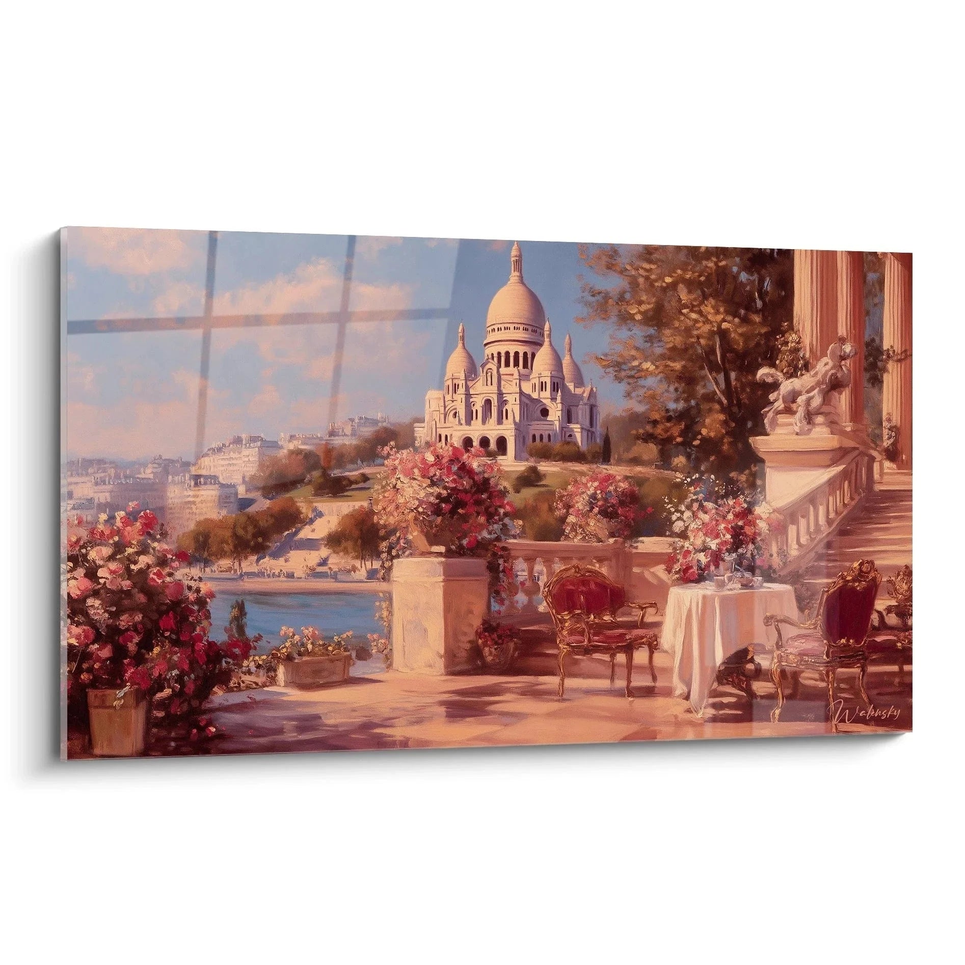Wandbild Sacré-Cœur Paris mit romantischer Terrasse und Blumenarrangements im Klassizismus Stil