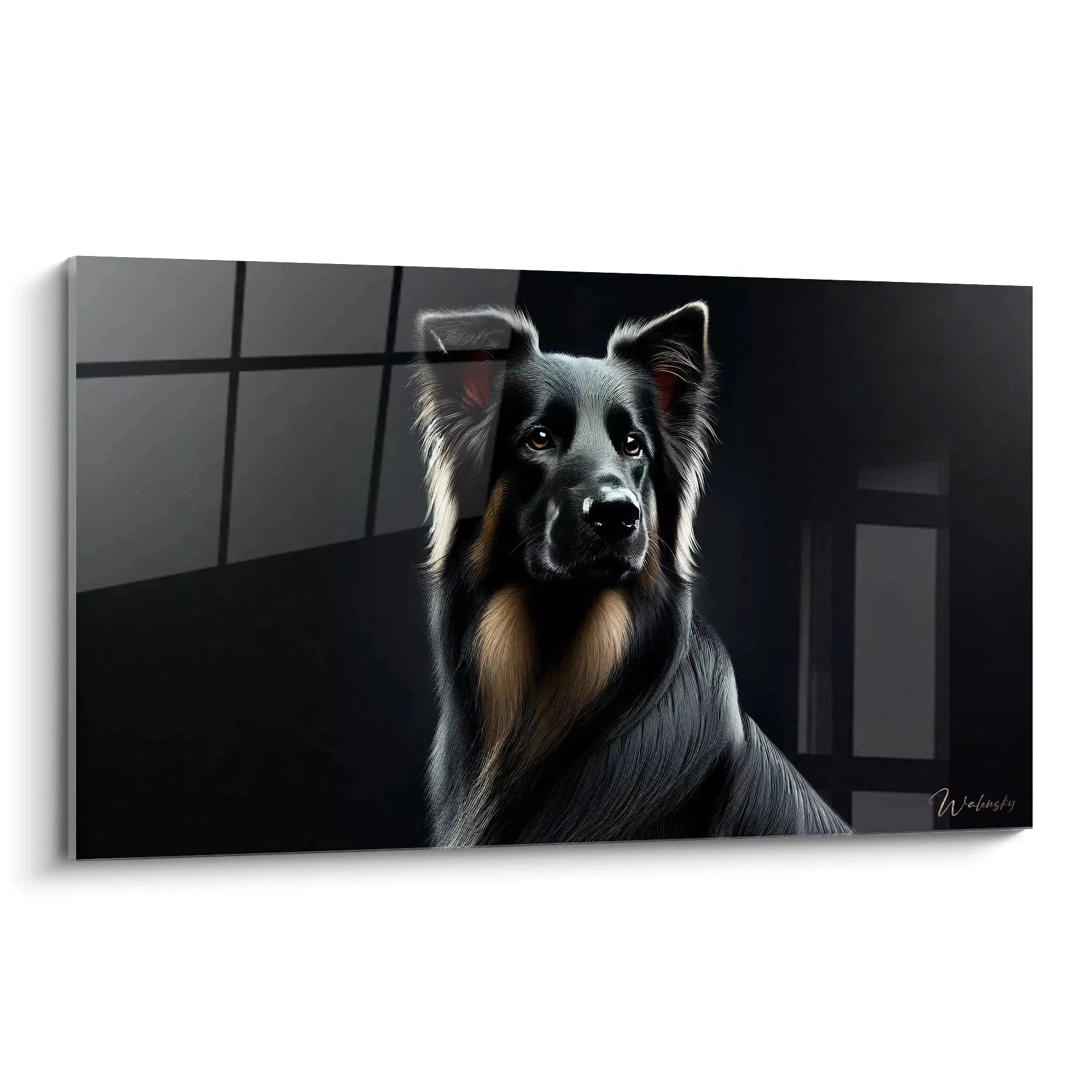 Wandbild Schäferhund in moderner Atmosphäre, elegante Hundekunst XXL für stilvolle Wanddekoration