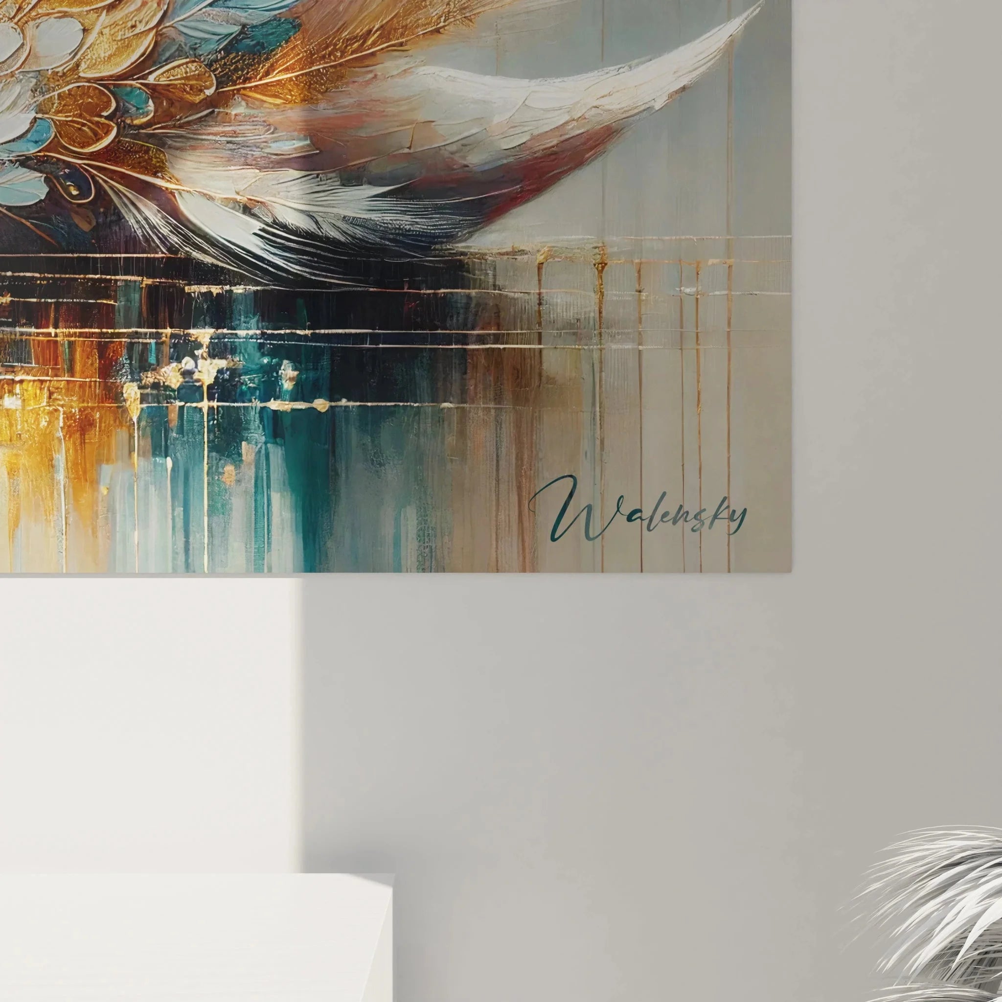 Gesamtansicht Wandbild Schwan XXL Format zeigt majestätische Komposition mit Wasserreflexionen und Schilfgras