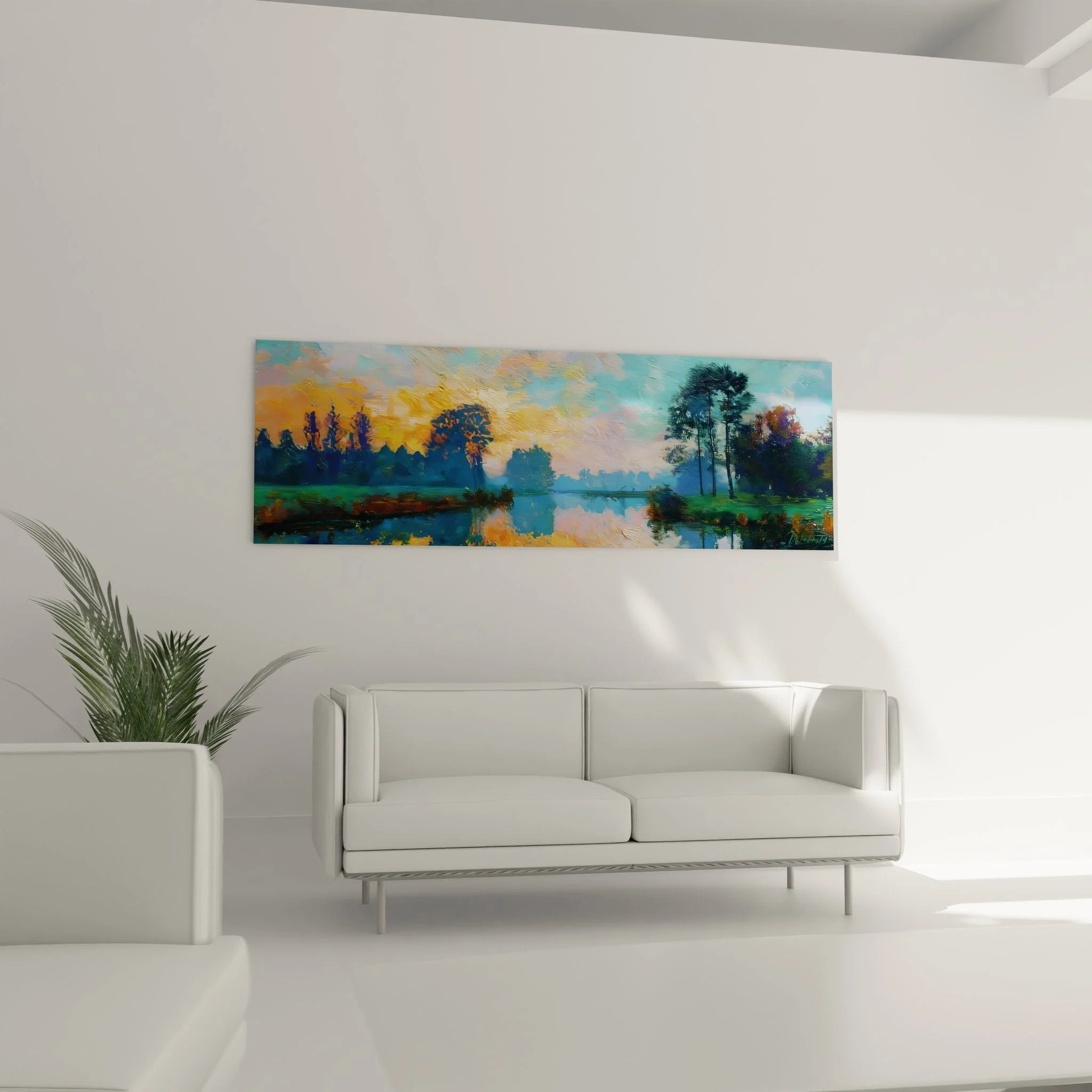 Detailansicht Wandbild See mit impressionistischen Pinselstrichen und Farbspiel